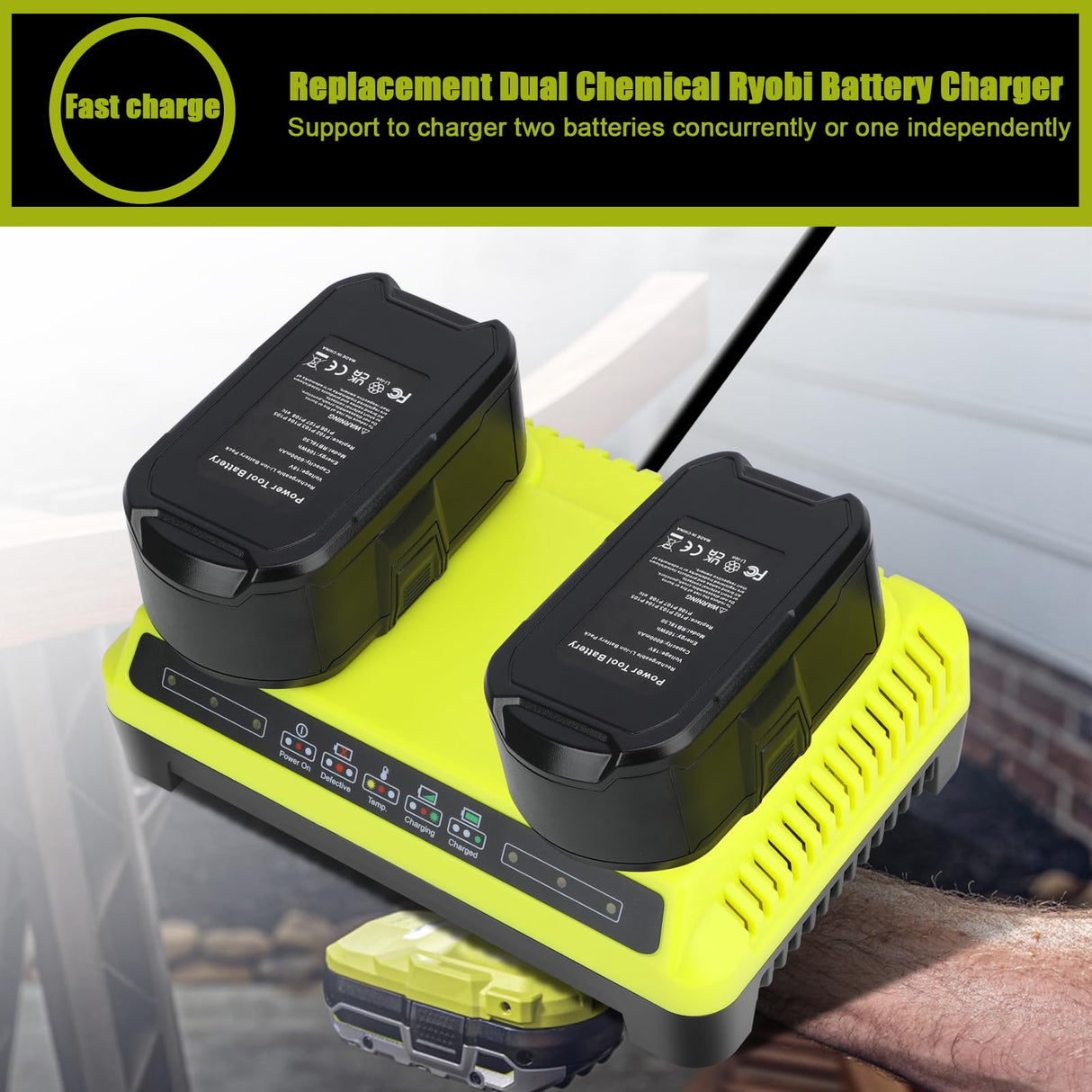 P117 Dual Slot 18V Battery Charger for Ryobi 18V Battery, Charger Replace for Ryobi Battery Charger P118, Compatible for Ryobi ONE+ Lithium NiCd NiMh Batteries Leisuda