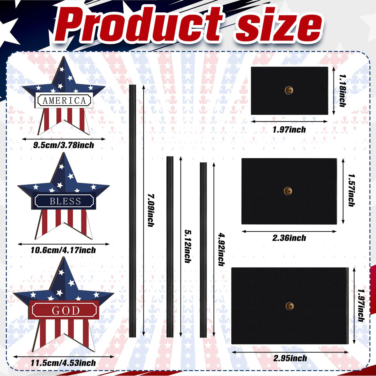 DoubleFill 3 Pieces Patriotic Decorations Memorial Day Wooden Star Tabletop Decor 4th of July Red White and Blue Star Sign for Independence Day Tiered Tray Table Home Decor DoubleFill