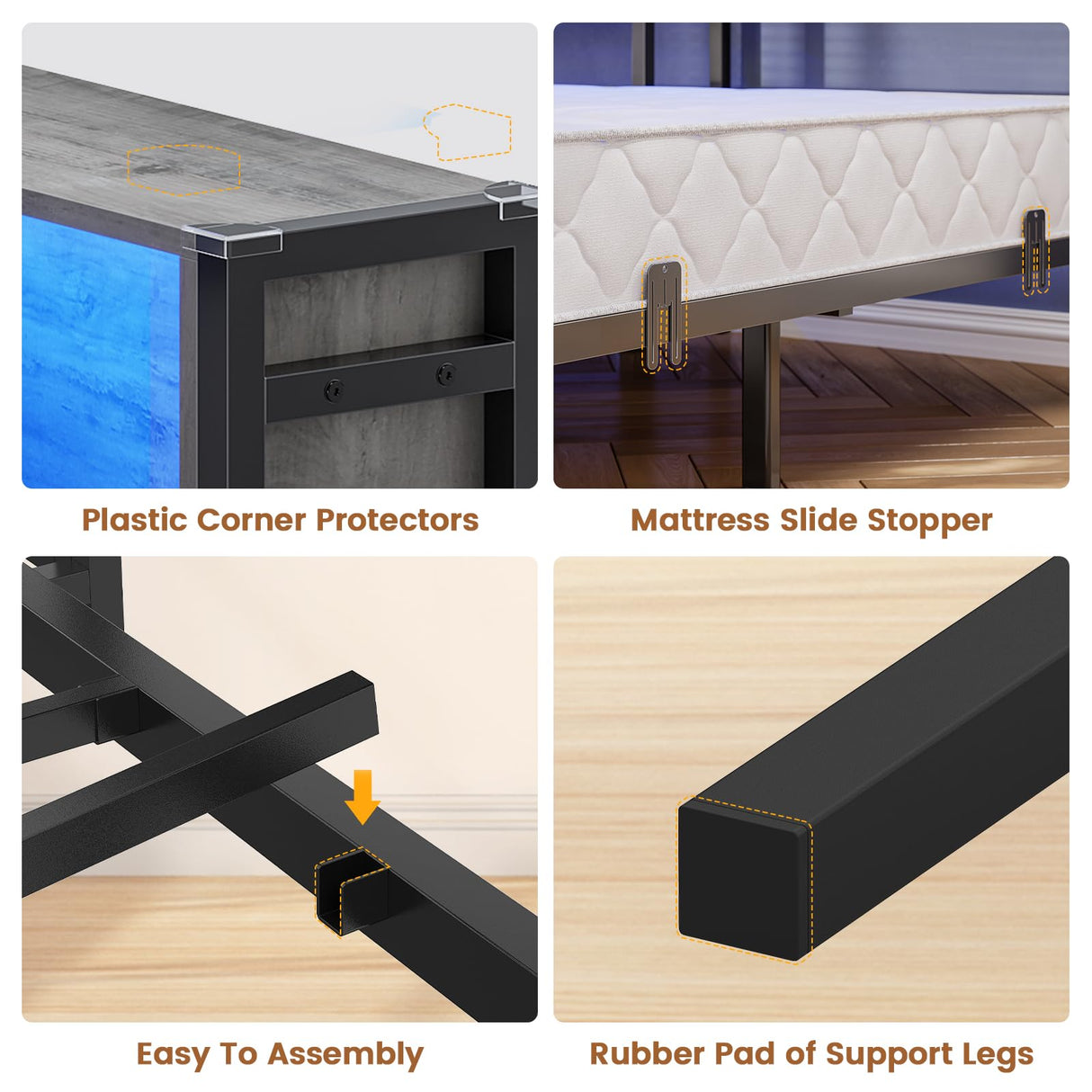 Hasuit Full Corner Bed Frame with Storage Bookcase, Full Size Daybed with 2 Underneath Storage Drawers, Kids Bed Unit with Charging Station and LED Light, Modern Teenagers Bedframe, Oak Gray Hasuit