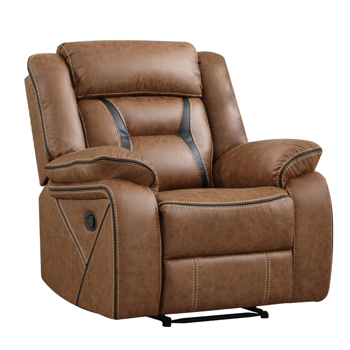EBELLO Manual Recliner Chair, Faux Leather Single Reclining Sofa Chair with Overstuffed Armrest and Headrest, for Living Room, Bedroom Furniture, Meeting Room, Bright Brown EBELLO