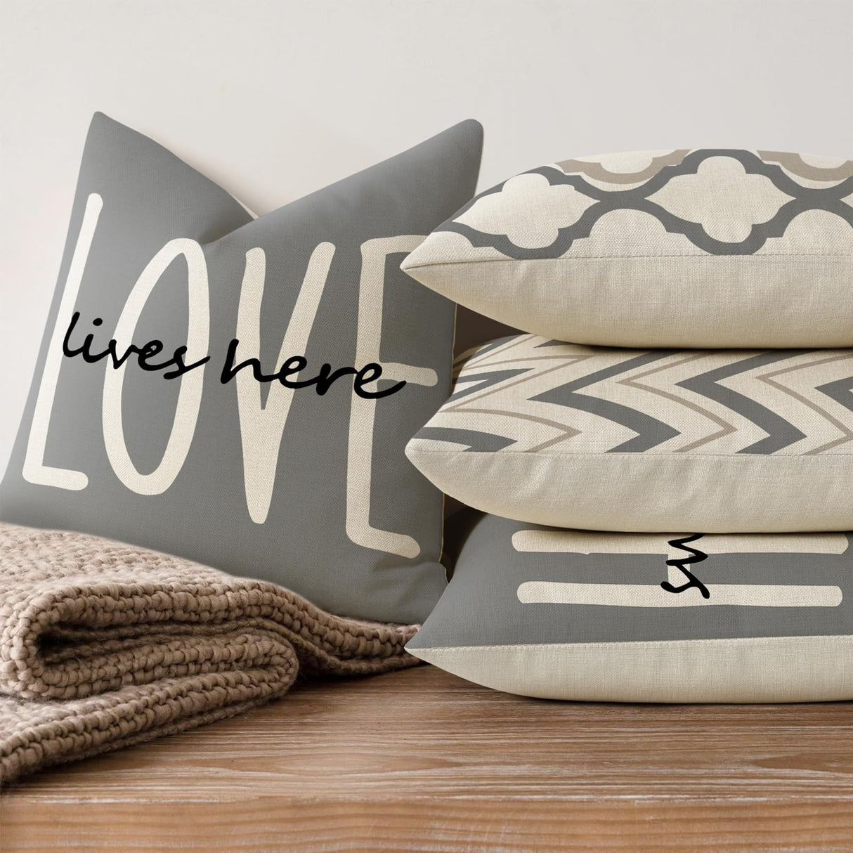 YCOLL Farmhouse Throw Pillow Covers 18x18 Set of 4 Rustic Linen Square Decorative Cushion Covers for Couch Sofa Bedroom Home Decor YCOLL