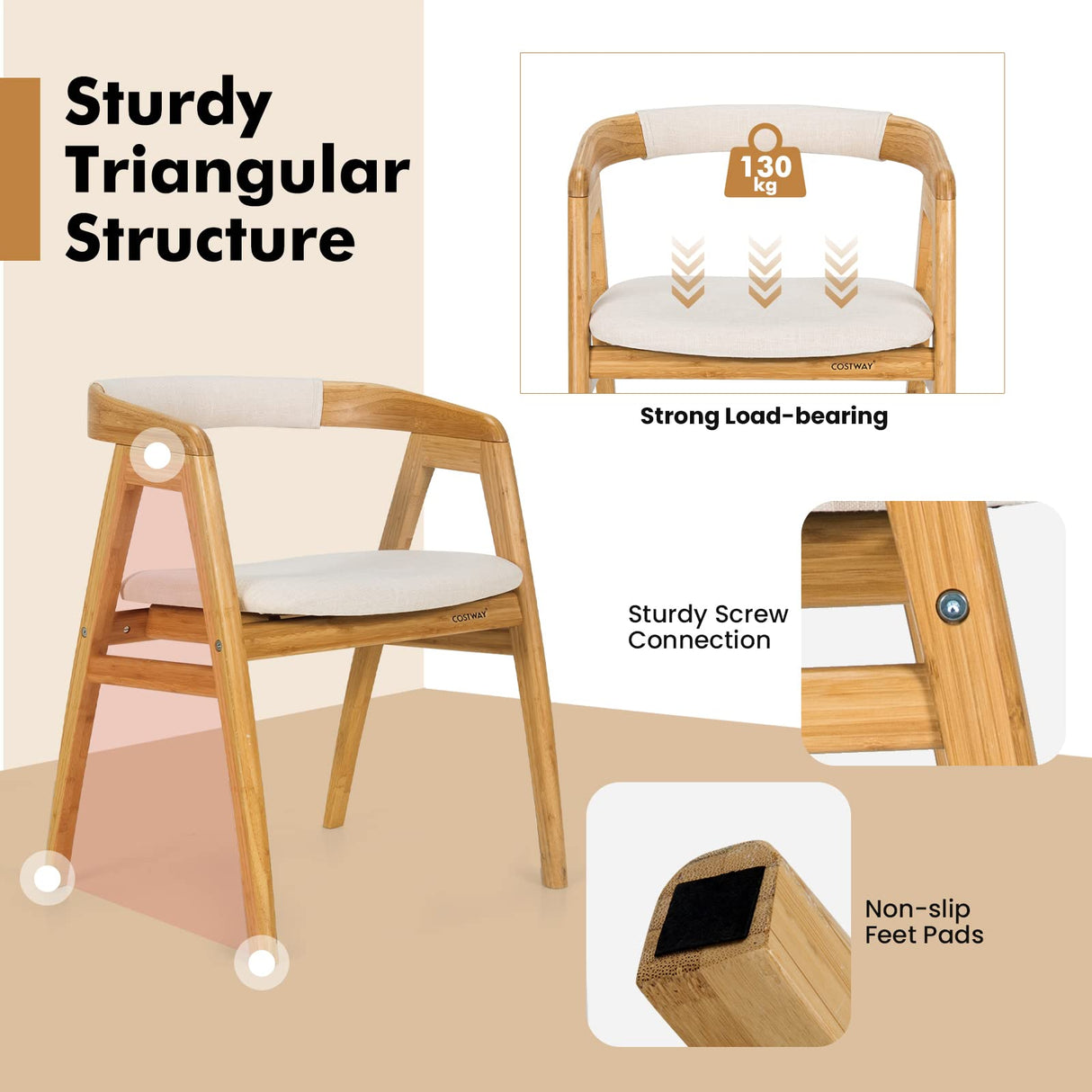 COSTWAY Bamboo Accent Chair, Modern Painted Bamboo Leisure Chair w/Comfy Fiber Cushion, Curved Backrest, Solid Legs, Upholstered Armchair for Living Room, Bedroom, Dining Room, Natural (1) COSTWAY