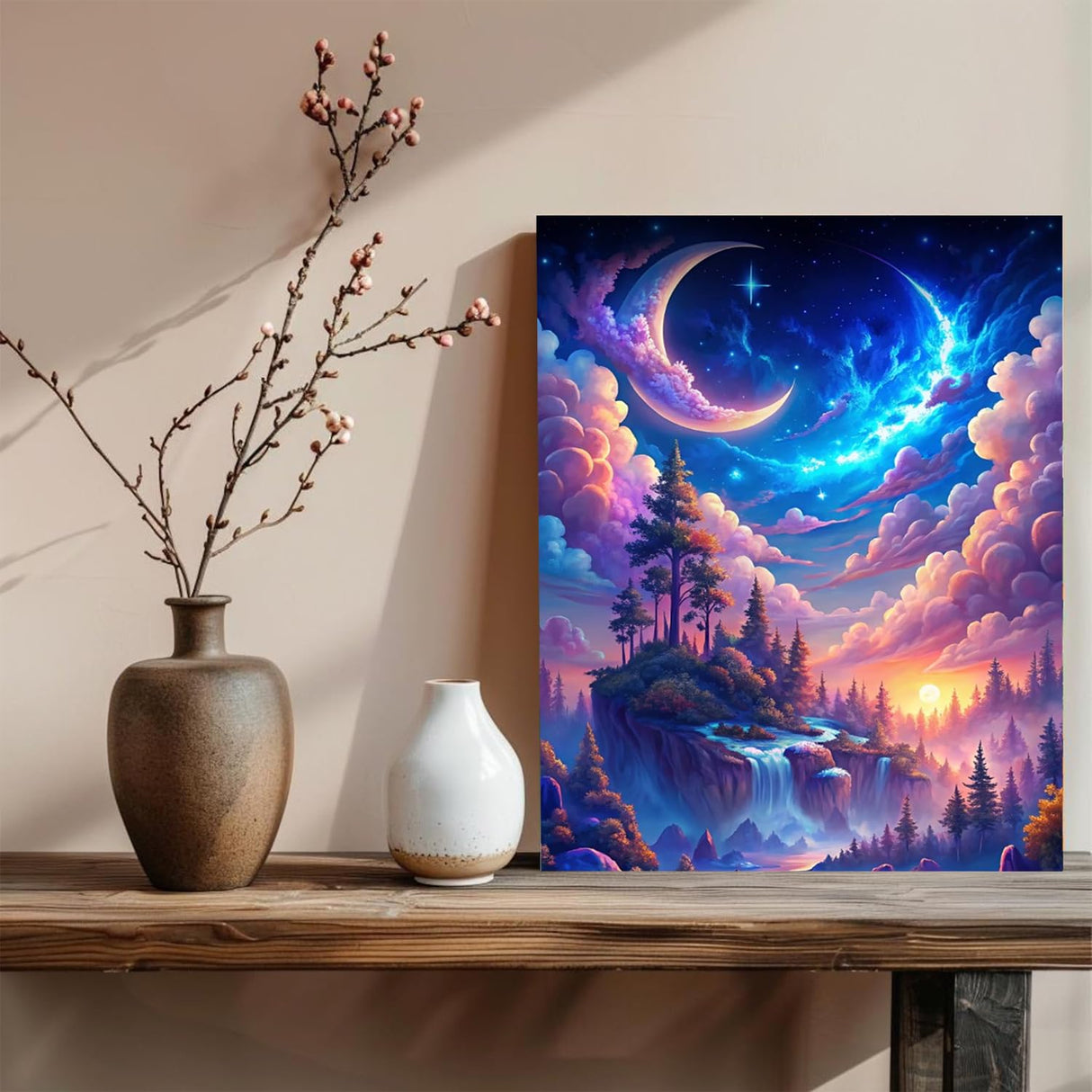 xcemhil Paint by Number Kit for Adults, Paint by Numbers Landscape, Starry Waterfall Paint by Numbers Kit for Adults Beginner for Gift Home Wall Decor 16x20 inch xcemhil