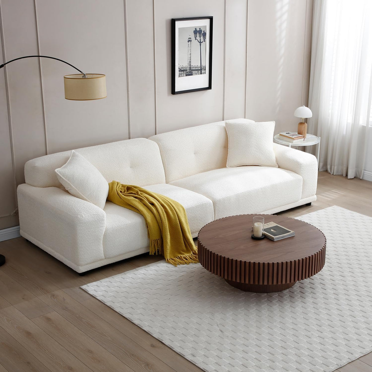 JURMALYN Walnut Round Coffee Table for Living Room Contemporary Circle Wood Coffee Table with Pedestal, Easy Assembly ø31.49'', JURMALYN