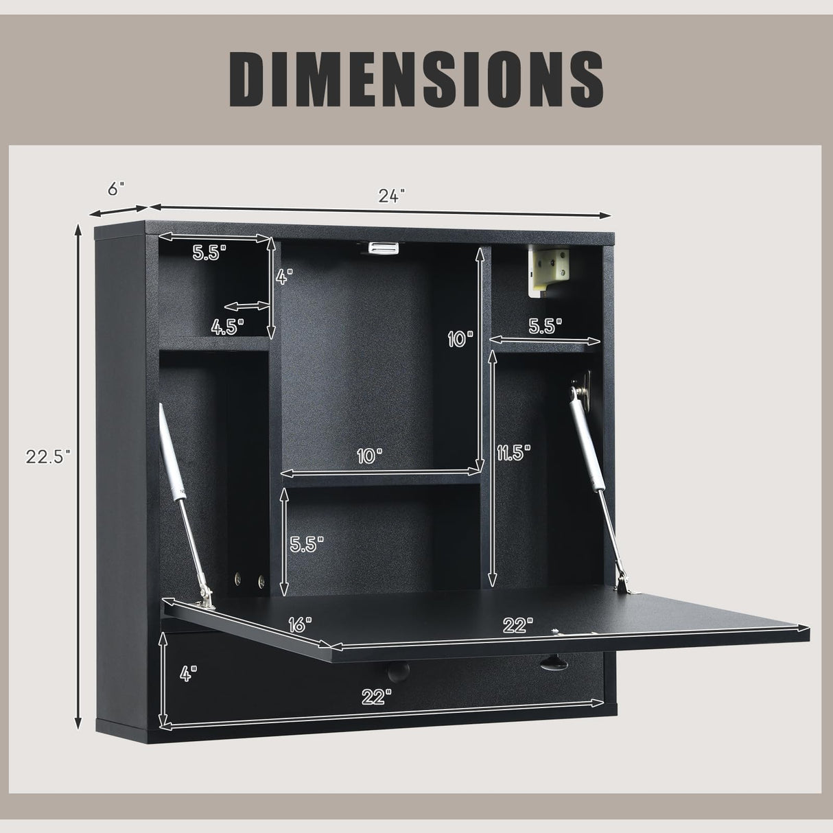 IFANNY Folding Wall Desk, Wood Wall Mounted Desk with Storage Drawer and Shelves, Fold Down Wall Mount Laptop Desk, Corner Floating Desk for Small Spaces (Black) IFANNY