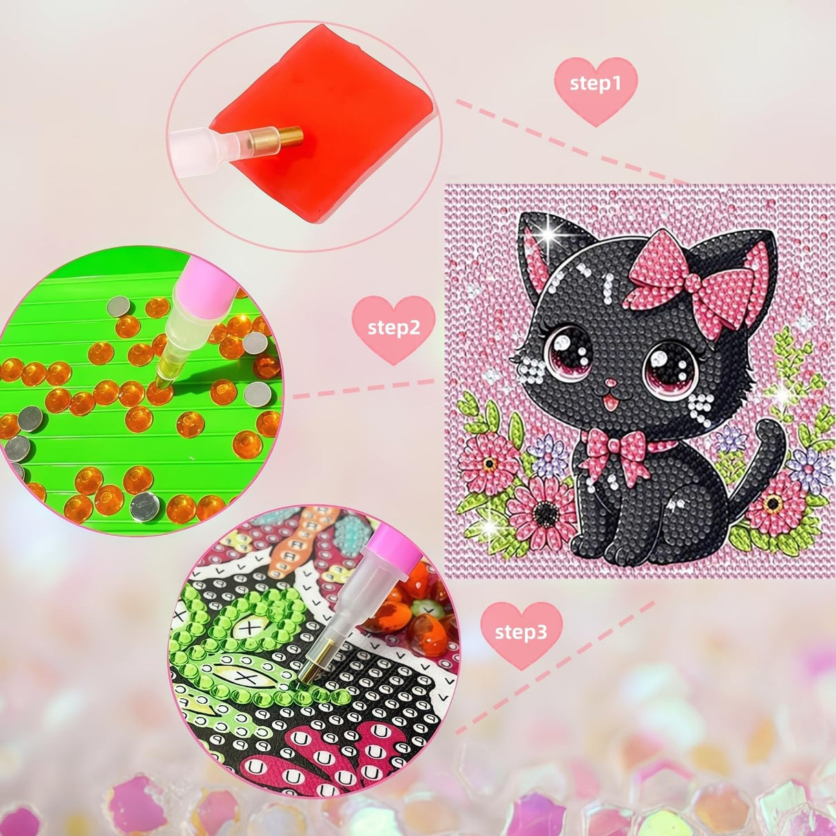 Diamond Art Kits for Kids with Wooden Frame, Cat Animal Diamond Art for Kids Ages 8-12, Full Drill Small Diamond Painting Kits for Kid Beginners, DIY Big Gem Art for Home Wall Art Decor 7X7 inch CSZPPQAF