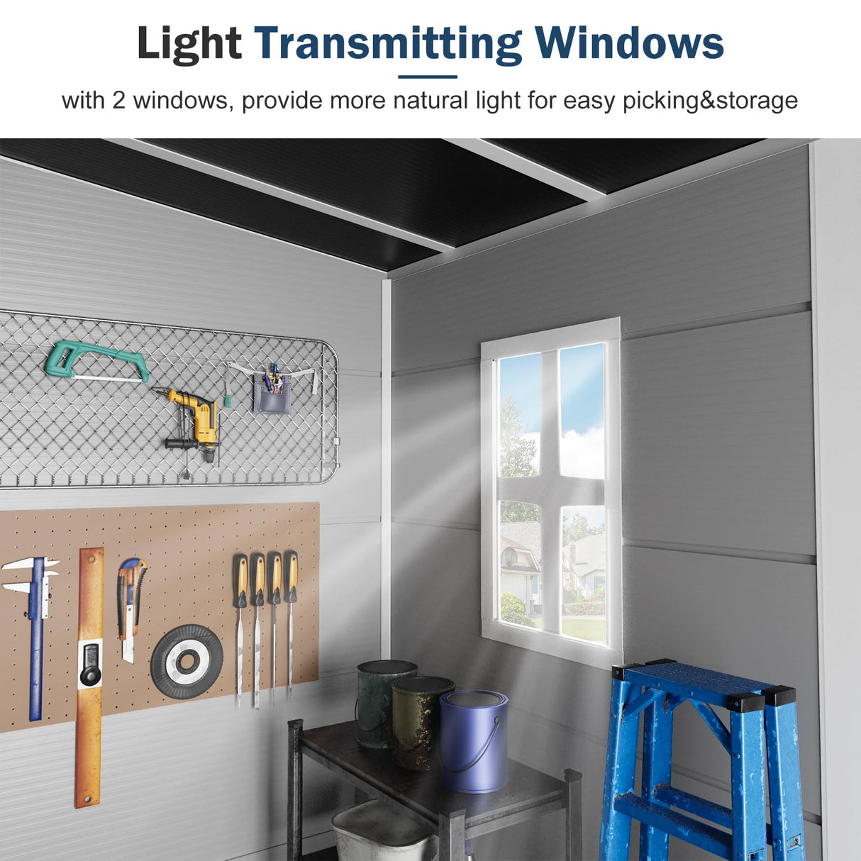 Outdoor Resin Storage Shed with Floor 8x4x6 FT Waterproof Lean to Sheds Kit Included 2 Windows Lockable Door, Plastic Tool Shed for Backyard Garden Patio Lawn WELYAS