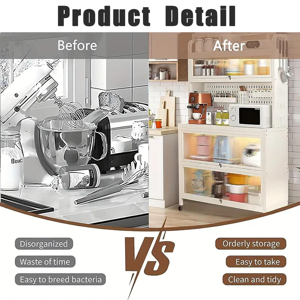 Voclym Bakers Rack with Wheels, 5-Tier Coffee Bar with Wheels, Microwave Stand with Storage, Kitchen Shelves for Kitchen Pantry, Storage Room, White Voclym