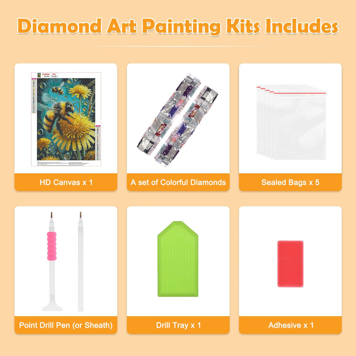 MOGTAA Bee Diamond Art Painting Kits for Adults, Bee Flowers Diamond Painting Kits for Beginners, DIY 5D Diamond Dots Kits Gem Painting for Home Art Decor 12x16 inch MOGTAA