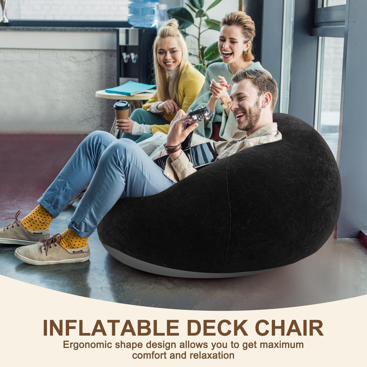 Realspring Inflatable Bean Bag Chairs for Adult Blow up Chairs Lazy Sofa Folding Portable Inflatable Chair for Movie Outdoor Room Bedroom Reading Camping(Black) Realspring