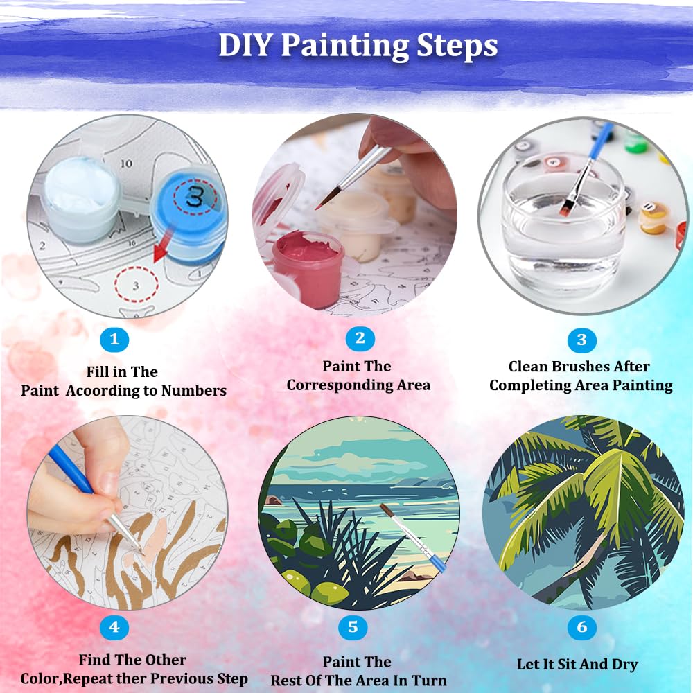 JUJUHOOD Beach Scene with Palm Tree Paint by Numbers Kit for Adults, Beach Adult Paint by Number Kits,DIY Acrylic Paint by Number on Canvas for Home Wall Decor 16X20 Inch JUJUHOOD