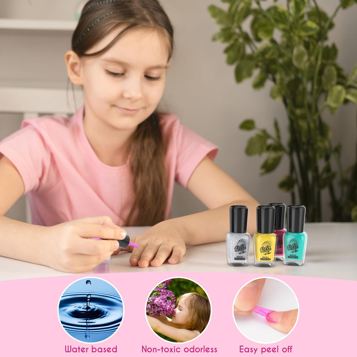 Amagoing Kids Nail Polish Set for Girls, All-in-One Nail Art Kit with Storage Box Ages 6-8, Non Toxic Nail Polish, Nail Dryer, Mermaid Hair Clip, Little Girl Toys Birthday Gift for 5 6 7 8 Years Old Amagoing