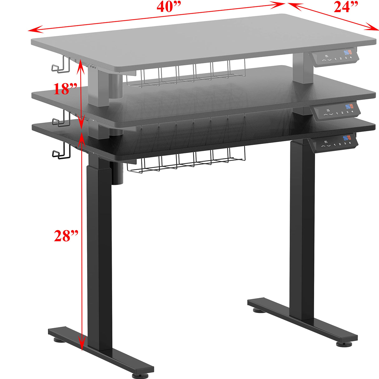 SHW 40-Inch Electric Height Adjustable Standing Desk with Memory Preset and Cable Management Tray, Black SHW