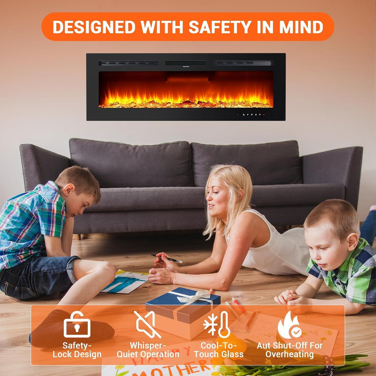 60" Recessed and Wall Mounted Fireplace Electric Fireplacewith Smart WiFi Infrared Linear Fireplace Heater 750w/1500w &12 LED Flame Colors & Timer Remote, Low Noise Operation Attracoast