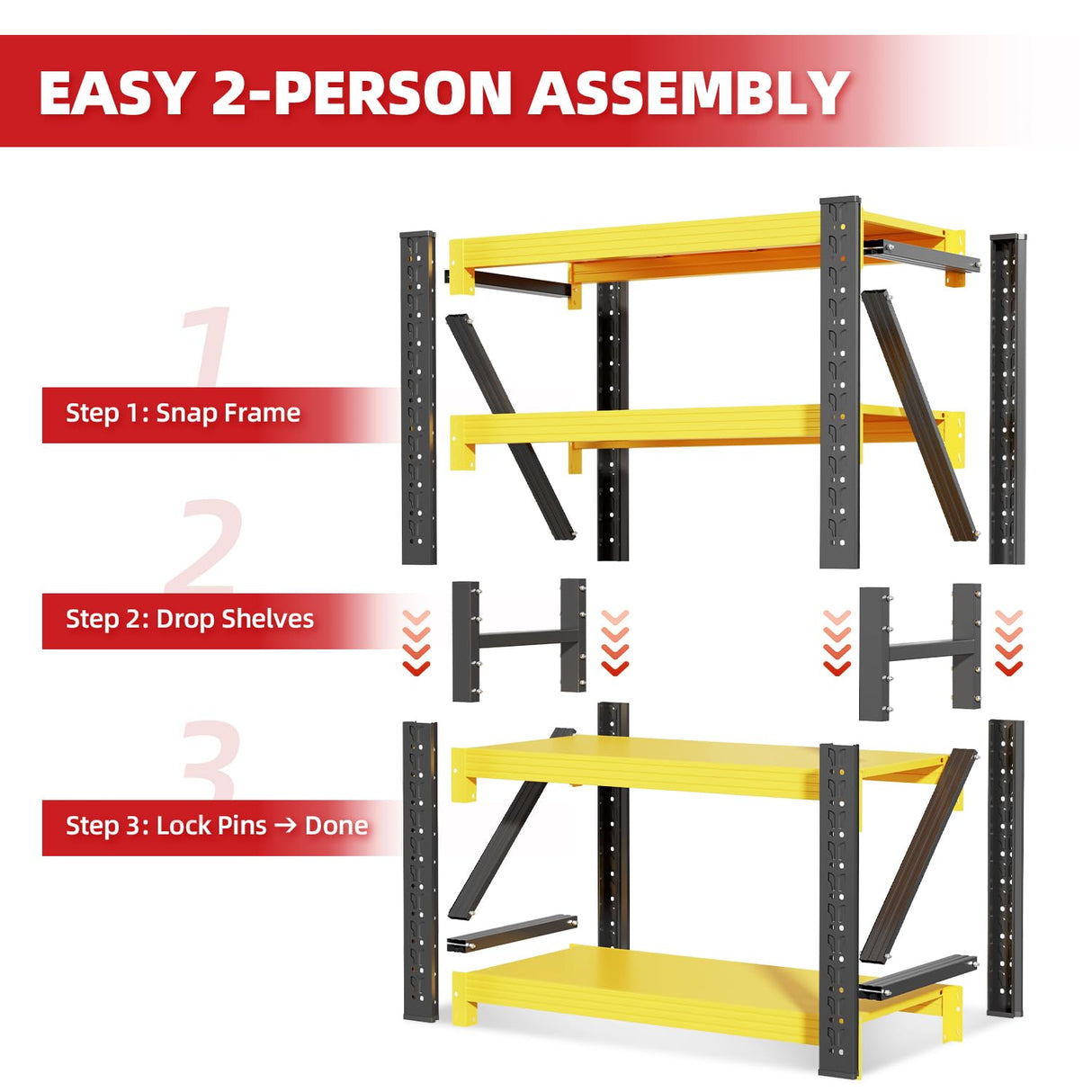Welfiya 60" W Garage Shelving,4-Tier Heavy Duty Storage Shelves Unit with Adjustable Metal Shelf for Warehouse,Basement,Workshop,5000LBS,60" W x 24" D x 79" H,Black&Yellow Welfiya