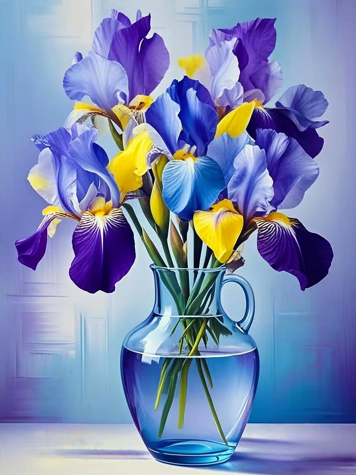 PINFFSHU Flowers Diamond Art Kits for Adults, Stunning Iris Bouquet in Glass Vase Diamond Painting Kits with Full Drill,5D Diamond Painting DIY Gem Art and Crafts for Home Wall Decor Gifts12x16 inch PINFFSHU