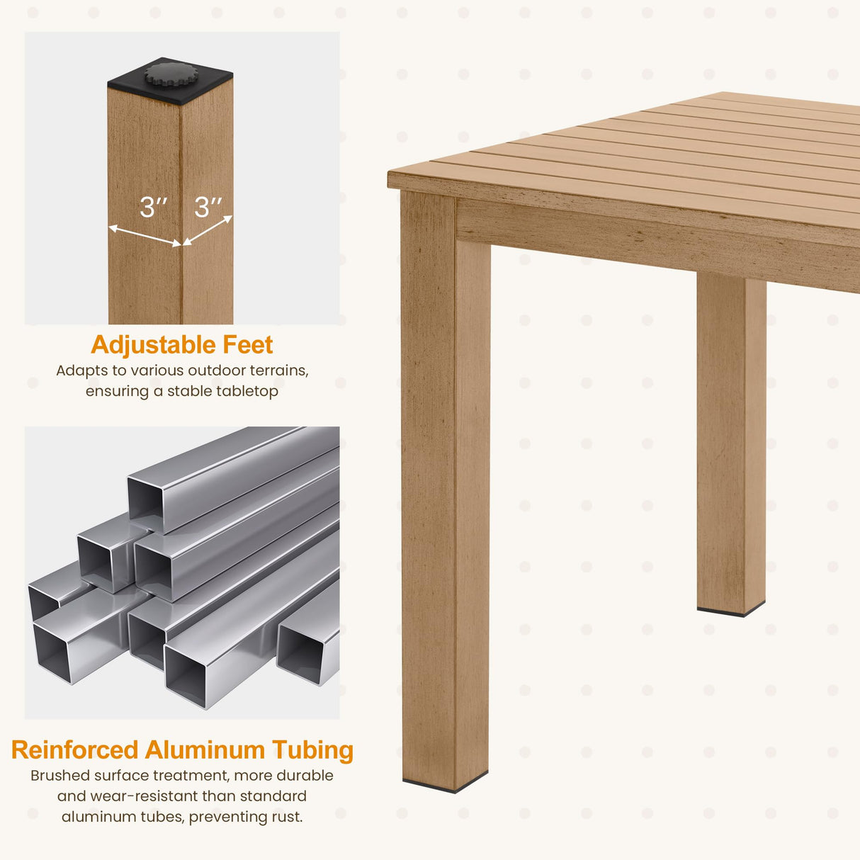 RoyalCraft Aluminum 6 Pieces Patio Dining Sets, Outdoor Dining Table with 4 Chairs and Bench, Outdoor Patio Dining Furniture Set with Removable Cushion for Lawn, Garden, Backyard, Brown RoyalCraft