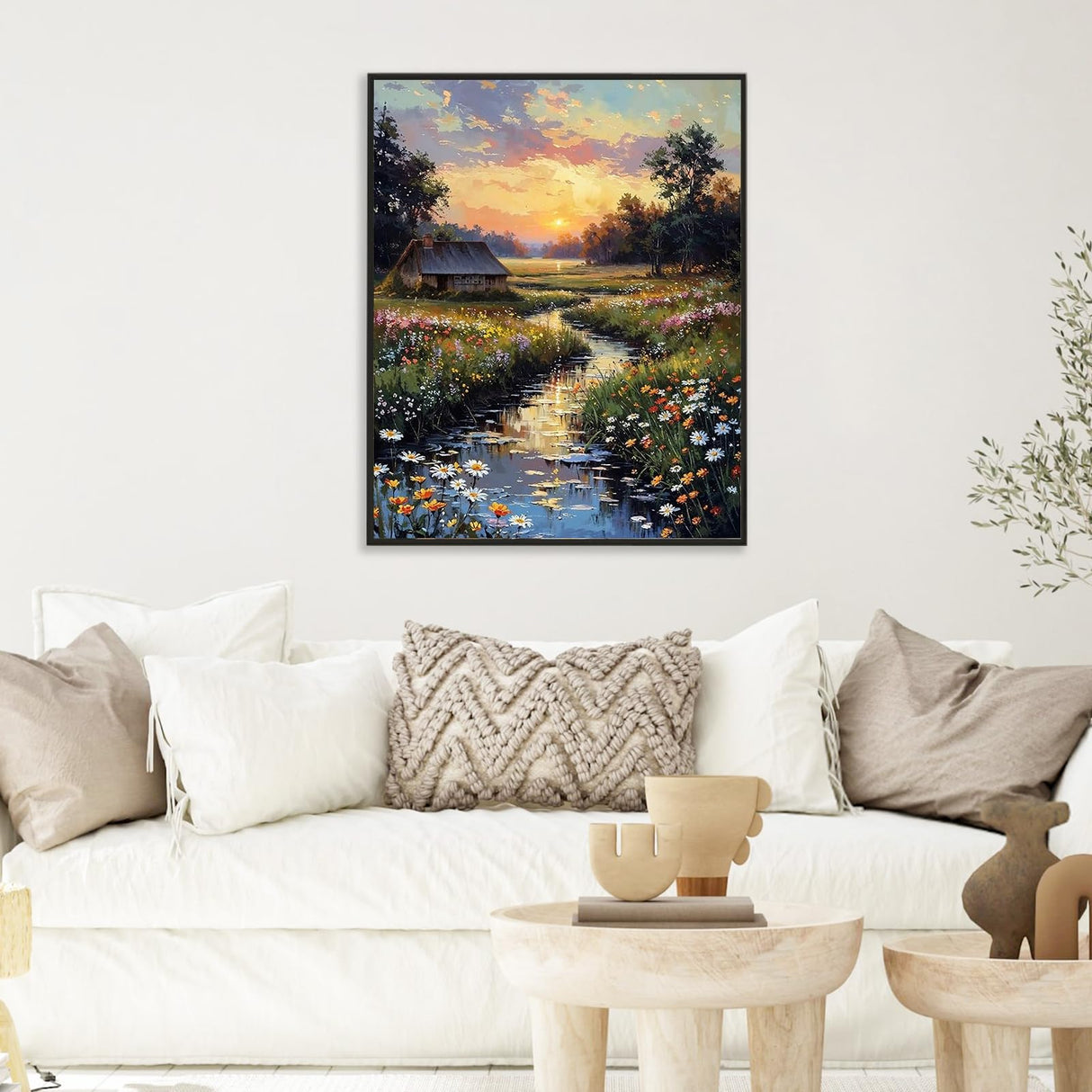 Paint by Numbers Kit for Adults - Countryside Sunset Adult Paint by Number Kits on Canvas Without Frame for Beginner, Stream Landscape Oil Painting by Numbers Kit for Gift Home Wall Decor 16x20 Inch Camocin