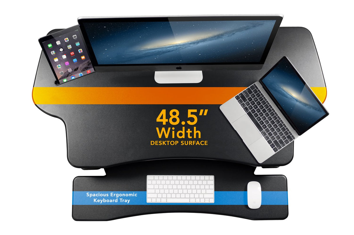 Mount-It! Adjustable Height Standing Desk Converter, Extra Large 48” Wide Tabletop for Dual Monitors, Stand Up Desk Riser to 19.25" Tall - Electric Raising Desk Convertor in Black Mount-It!