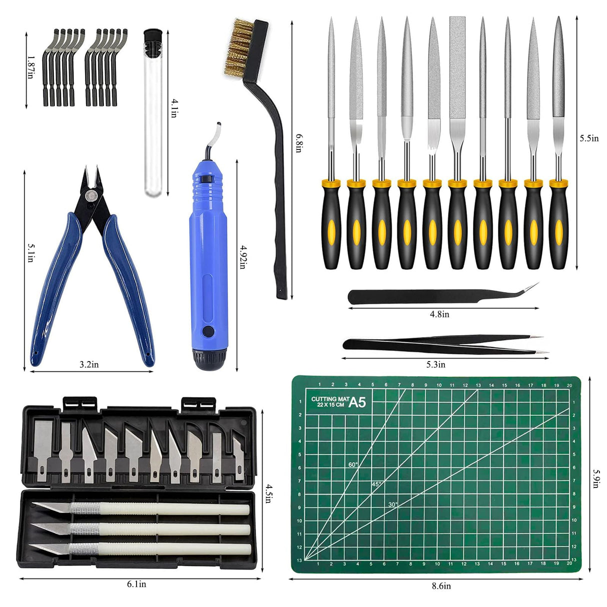 49Pcs 3D Printer Accessories Kit, 3D Printing Tools Set Includes Nozzle Cleaning Kit, Deburring Tools, Needle Files, Removal Tools, Craft Knife, Tweezers, Cutting Mat for 3D Prints Finishing Lankki