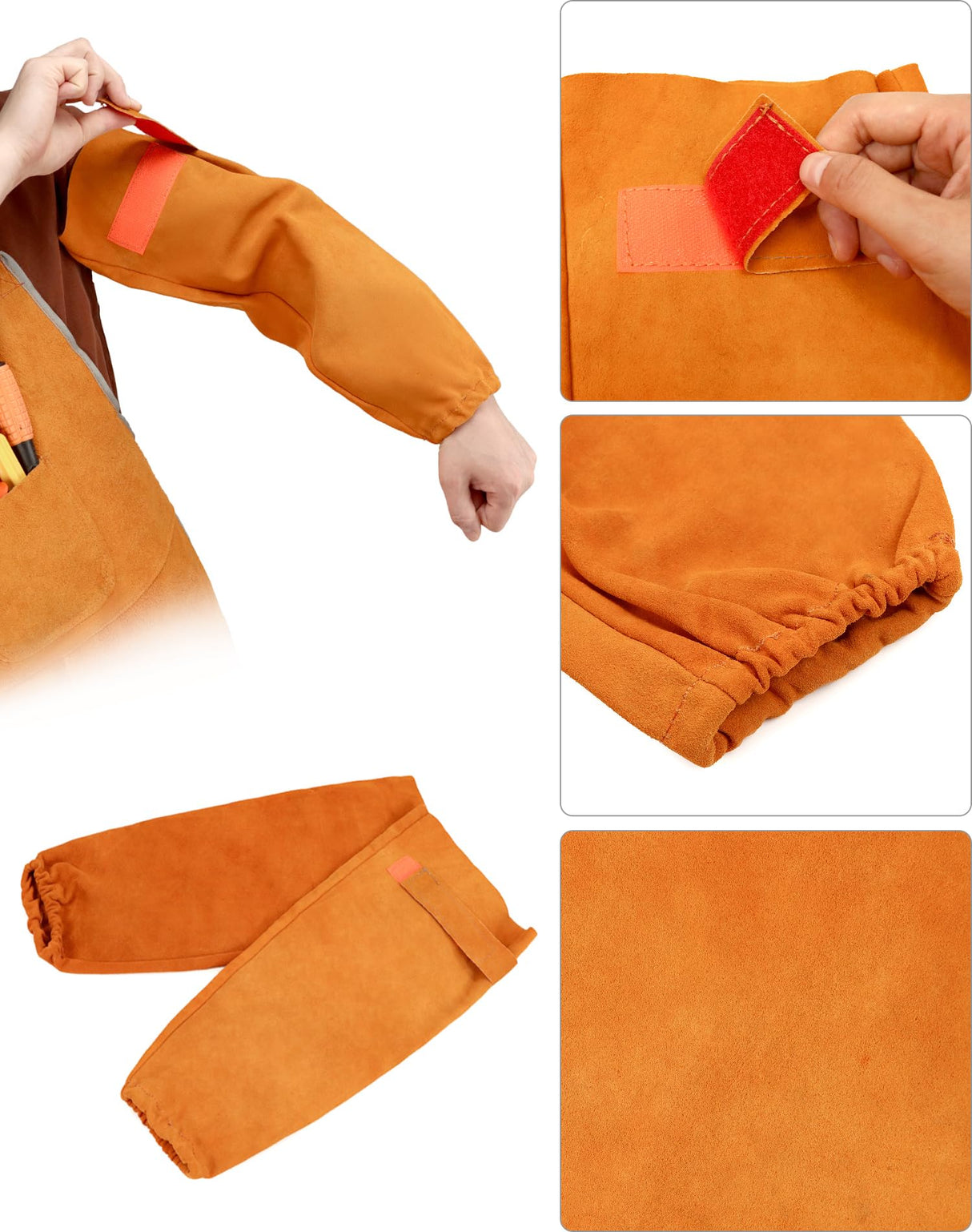 QWORK Welding Apron& Sleeves, Welding Work Protectors Set, Heat and Flame Resistant Leather Work Shop, Blacksmith Protective or Safety Clothing, Welders, Fireplace, Gardening, BBQ Apron, Bib Apron QWORK