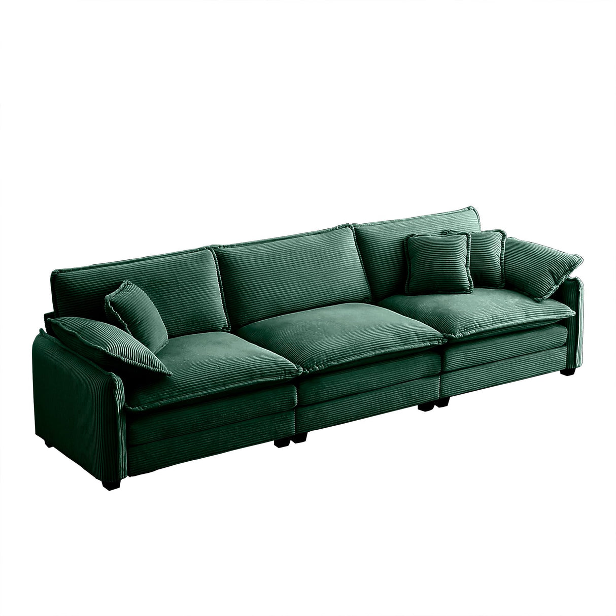 Ball & Cast 115.34" Modular Sectional Sofa Couch, Comfy Corduroy 3 Seat Upholstered Reclining Sofa-Bed w/ 5 Pillows & Removable Back Cushions for Living Room Apartment Office Small Spaces, Green Ball & Cast