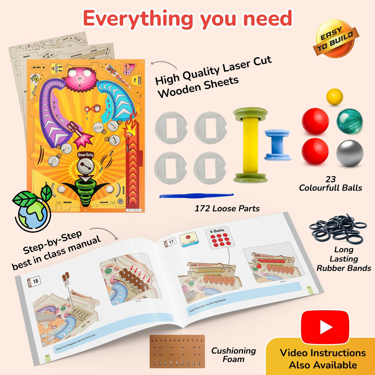 Smartivity Pinball Machine Toy for Kids Ages 8-14 Years old | Global Award Winning Arcade Game| Cool Birthday Gifts Ideas for Boys & Girls| DIY STEM Toys for 8,10,11,12,13,14I Wooden Engineering Games Smartivity