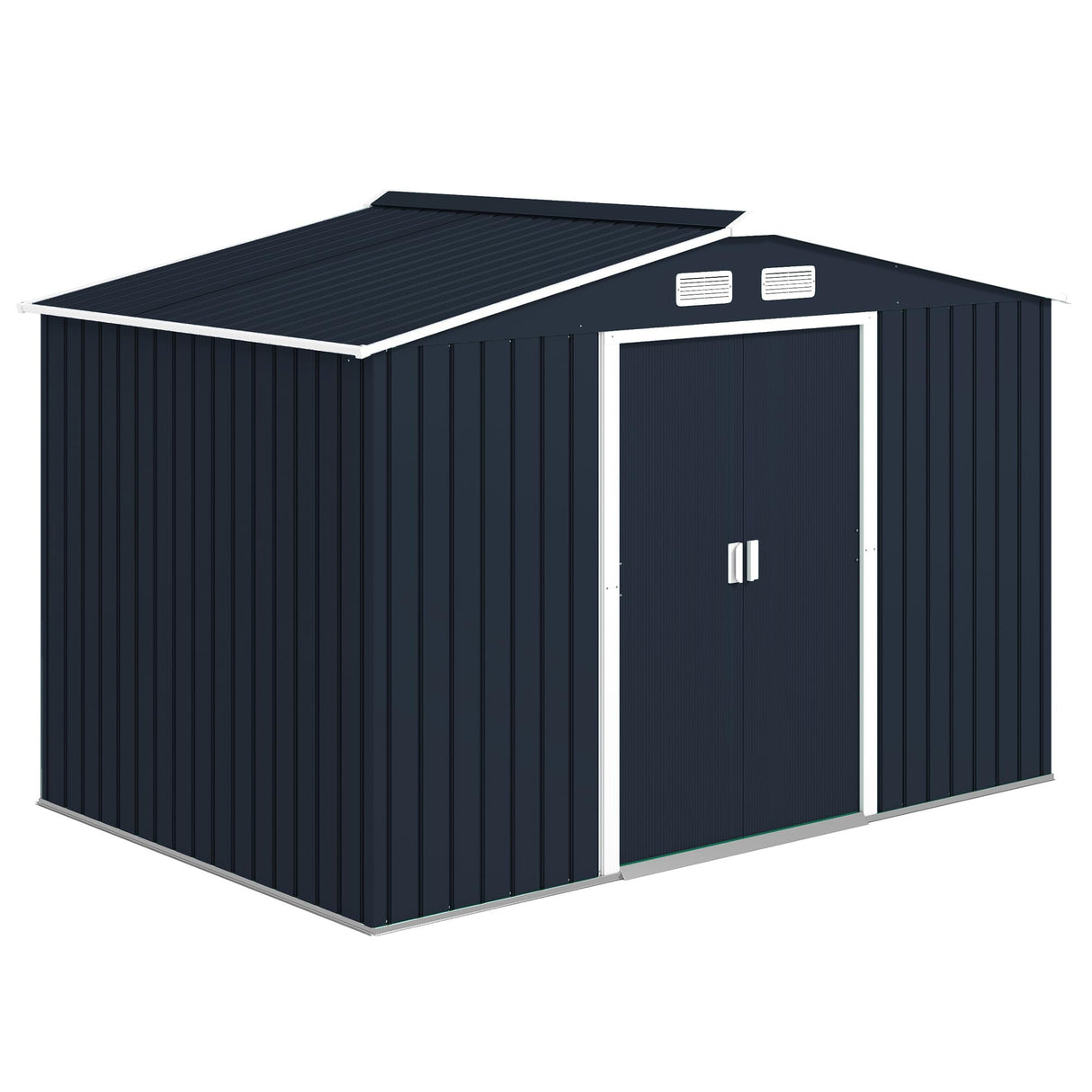 Outsunny 9' x 6' Outdoor Storage Shed, Garden Tool Metal Shed with Foundation Kit, Double Lockable Door, Air Vents and Sloping Roof, for Backyard, Patio, Lawn, Dark Gray Outsunny
