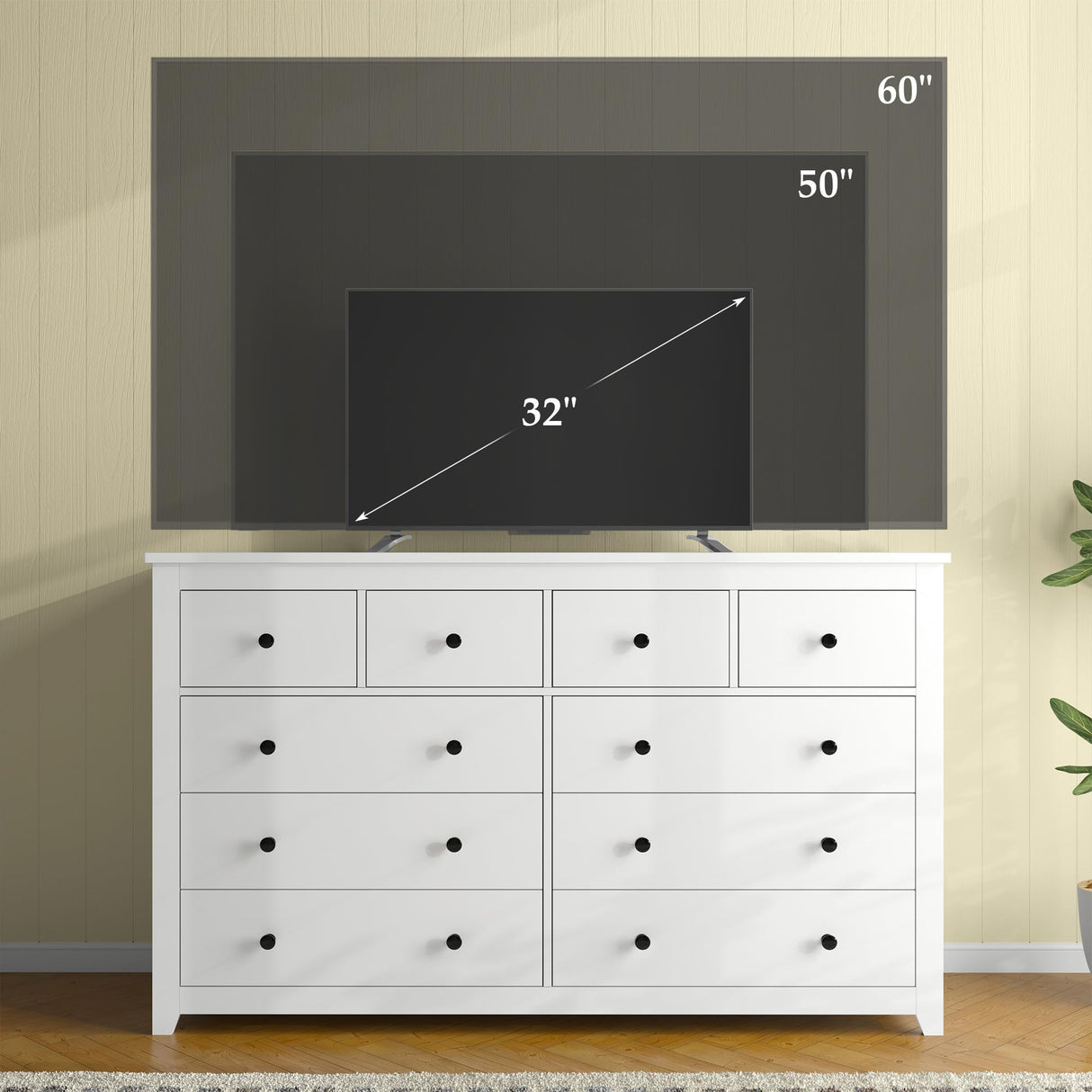 DurayLoly White Dresser for Bedroom with 10 Spacious Drawers Large Wood Dresser TV Stand for Bedroom Modern Chest of Drawers for Living Room Hallway Entryway, Smooth Slide, 15.7" D x 52" W x 36.5" H DurayLoly