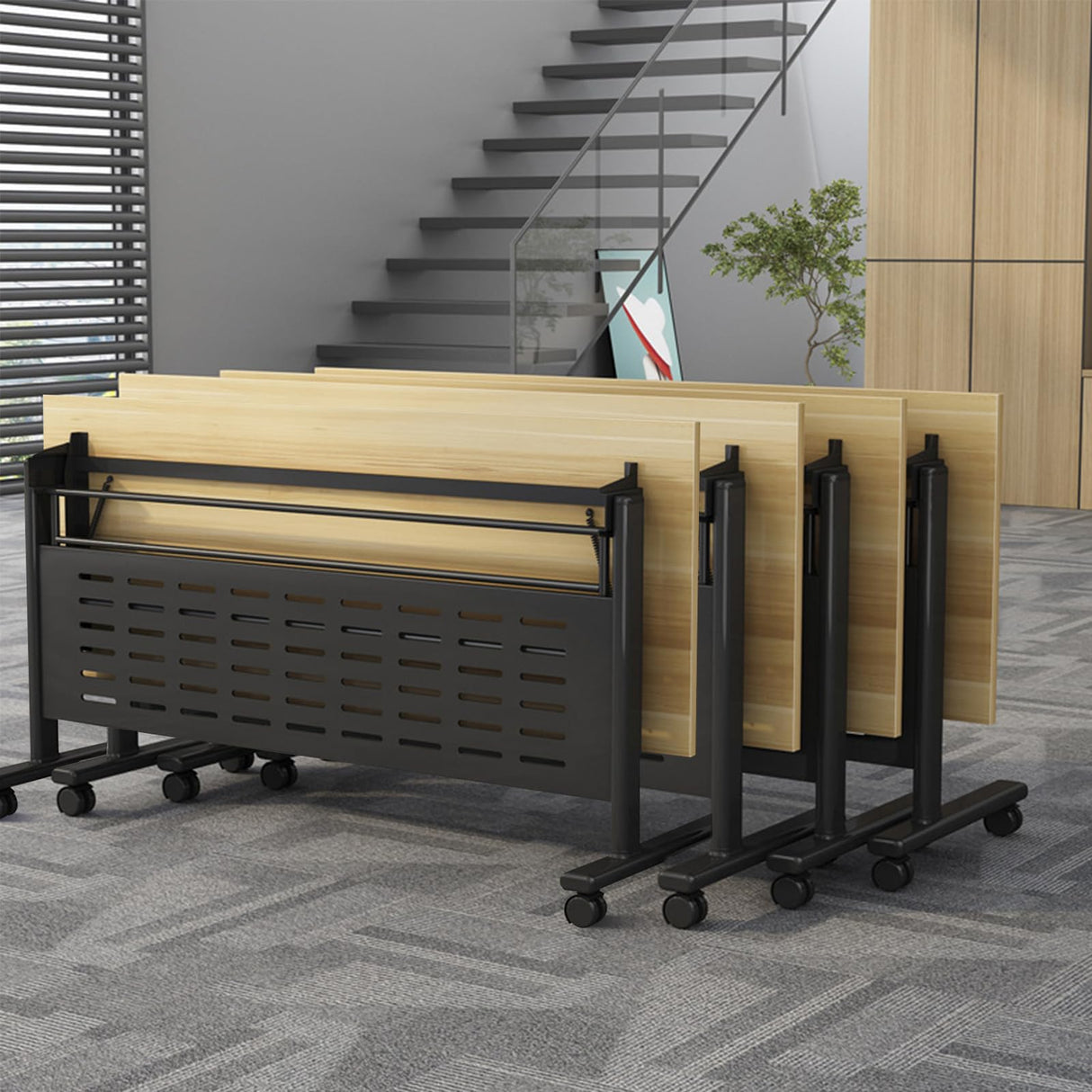 Foldable Conference Table, 6PCS Folding Conference Room Table with Wheels, Flip Top Mobile Training Table, Modern Rectangle Meeting Table for Office Training Room Classroom (6pack 63in) Lrxmastery