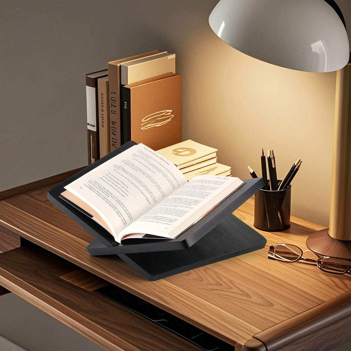 Wood Book Stand for Reading - 15° Angle Book Display Stand for Cookbooks, Textbooks, Sheet Music & Tablets, Magazines (Redwood) Onzsiefa