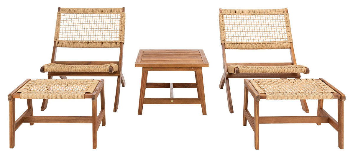 SAFAVIEH Outdoor Collection Casella Acacia Wood/Light Brown 5-Piece Patio Set PAT7077A, Natural/Natural Safavieh