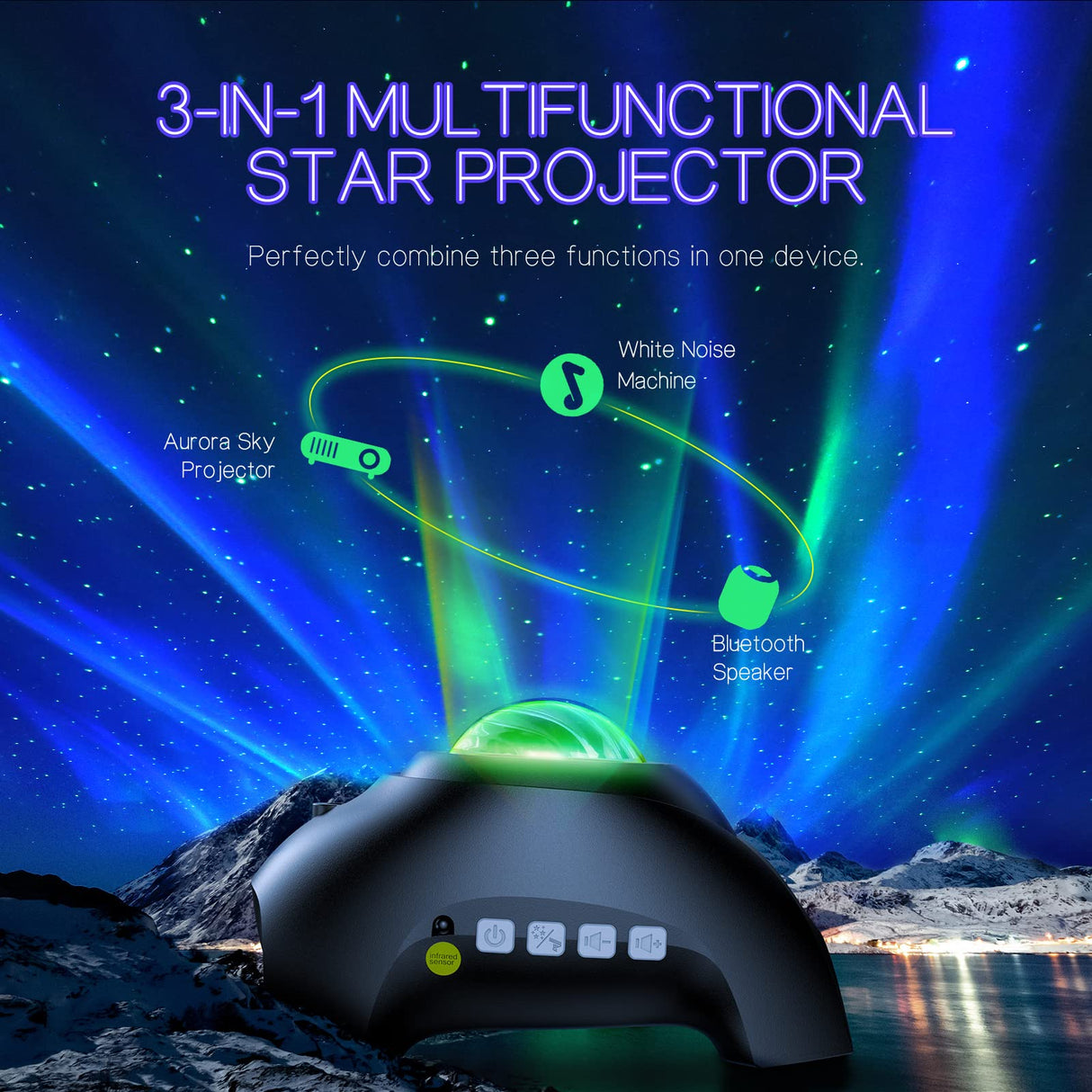 Northern Galaxy Light Aurora Projector with 33 Light Effects, Night Lights LED Star Projector for Bedroom Nebula Lamp, Remote Control, White Noises, Bluetooth Speaker for Parties HODANS