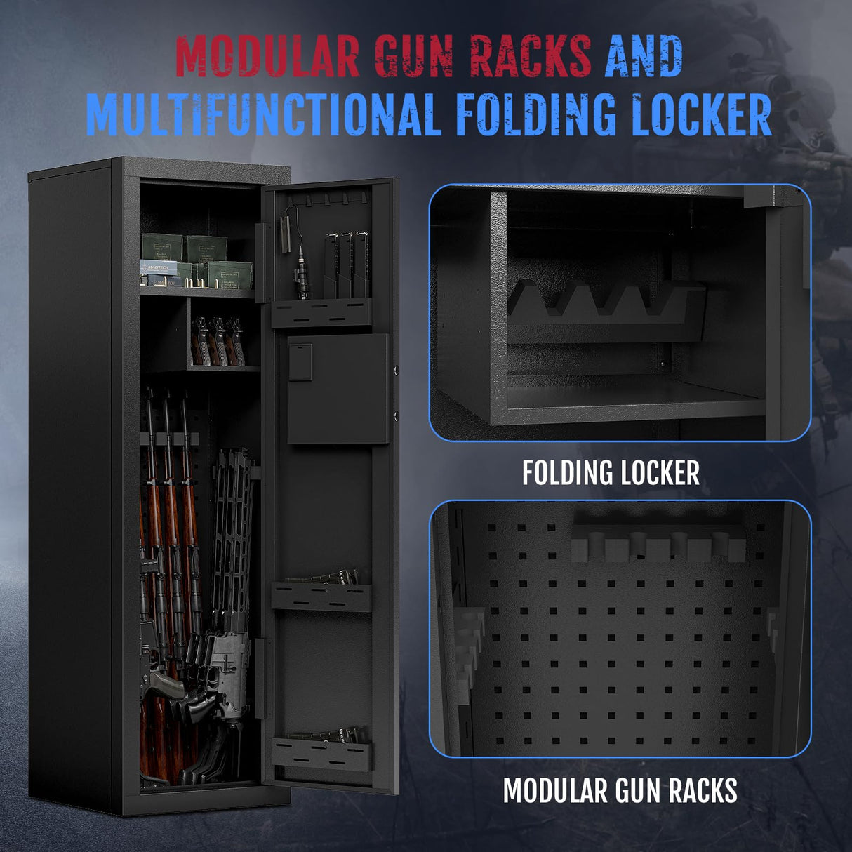 KAER 13-15 Biometric Gun Safe Fingerprint Gun Safe for Rifles and Pistols Rifle Safes for Home Gun Safes for Rifles Multi-Function Gun Cabinet with Adjustable Cabinet Pistols Racks Unassembled KAER