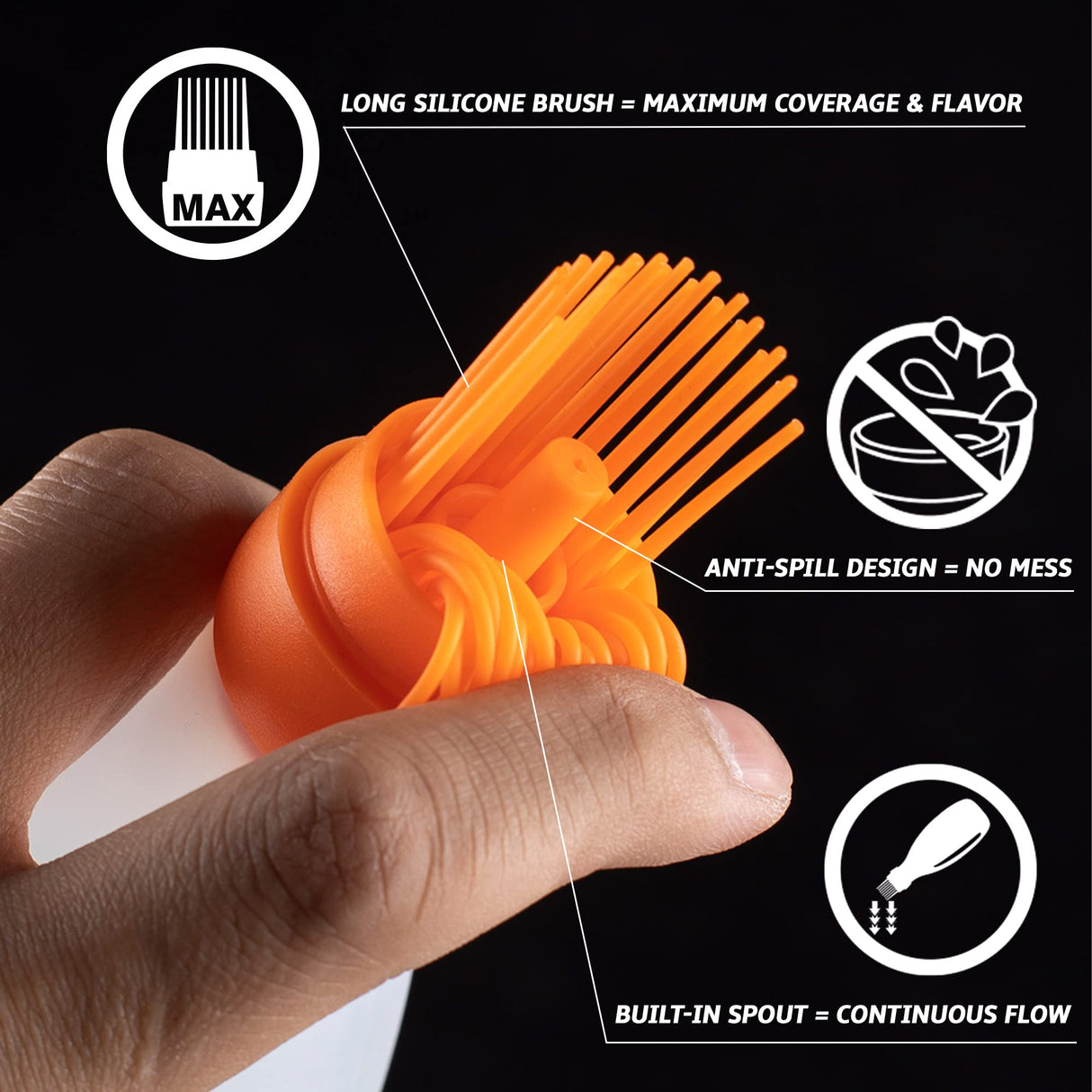 Silicone Basting Brush for Cooking, Oil Dispenser with Brush, All in One Oil Brush for Cooking, BBQ Brush, Pastry Brush for Baking, Sauce Brush for Cooking, Smoker Accessories & Gifts for Men (Orange) Gourmet Easy