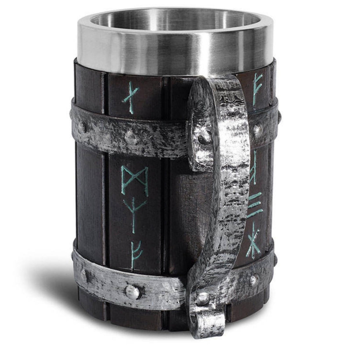 Dicunoy Wooden Viking Beer Mug, 17 OZ Stainless Steel Viking Barrel Tankard Beer Cup with Handle, Father's Day Gift Bucket Mug Norse Mythology Gift for Men, Him, Husband, Viking Enthusiasts Dicunoy