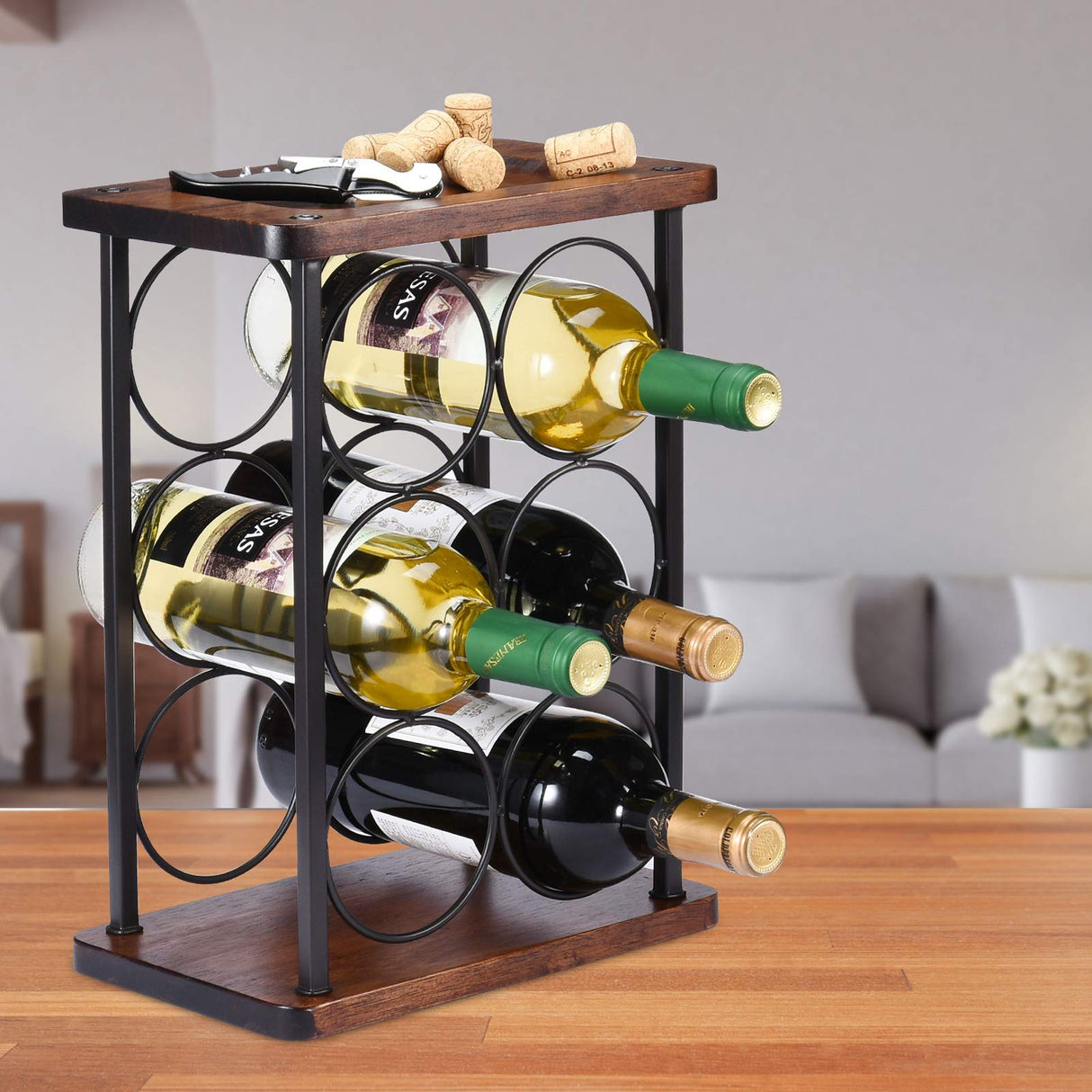 ALLCENER Countertop Wine Rack, Wood Wine Bottle Holder, Perfect for Home Decor & Kitchen Storage Rack, Bar, Cellar, Cabinet, Pantry, etc (Hold 6 Bottles) ALLCENER