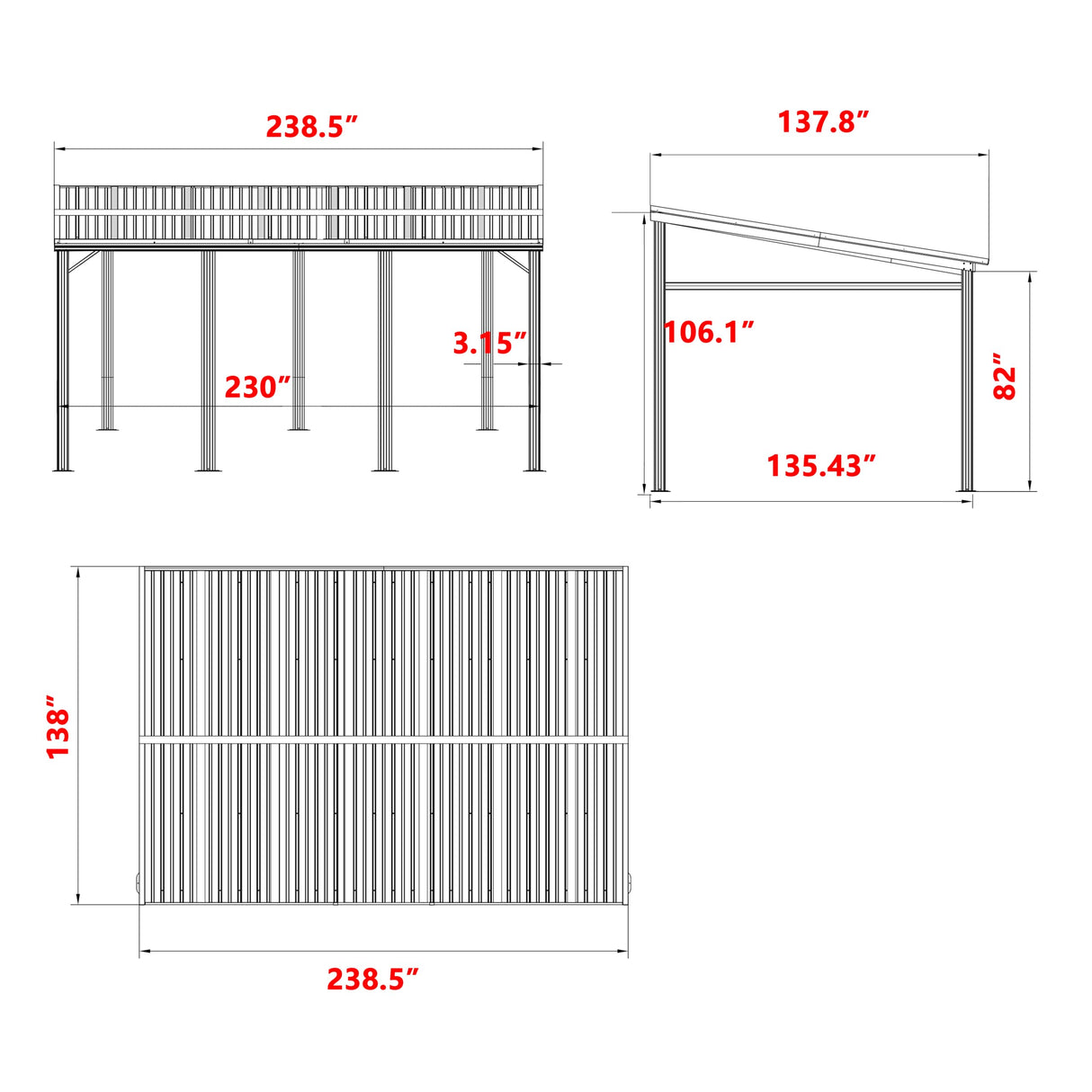 Yardenaler 12x20 FT Wall Mounted Gazebo with Triangle Structure, Hardtop Lean to Gazebo with Metal Slope Roof, Outdoor Pergola with Drainage Holes for Patio, Backyard, Deck Yardenaler