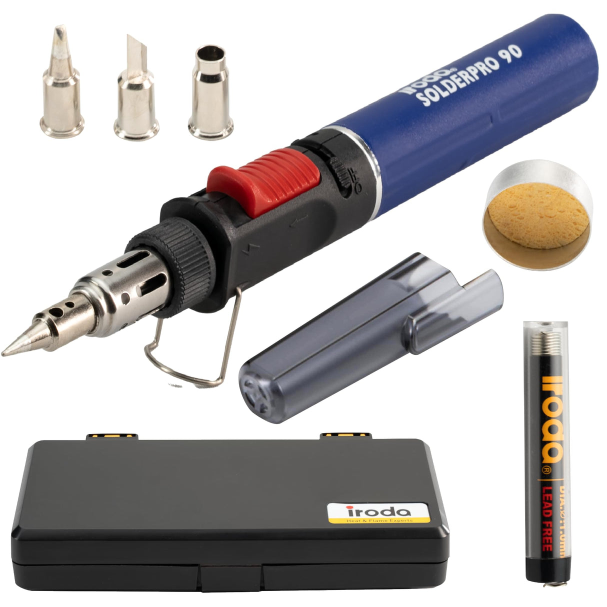 IRODA SOLDERPRO Butane Soldering Iron Kit Multi-Purpose 3-in-1 25-80W Pro Cordless Soldering Iron Box Set - Self-Igniting & Adjustable Flame, DIY Gift - Taiwan (90K) Iroda