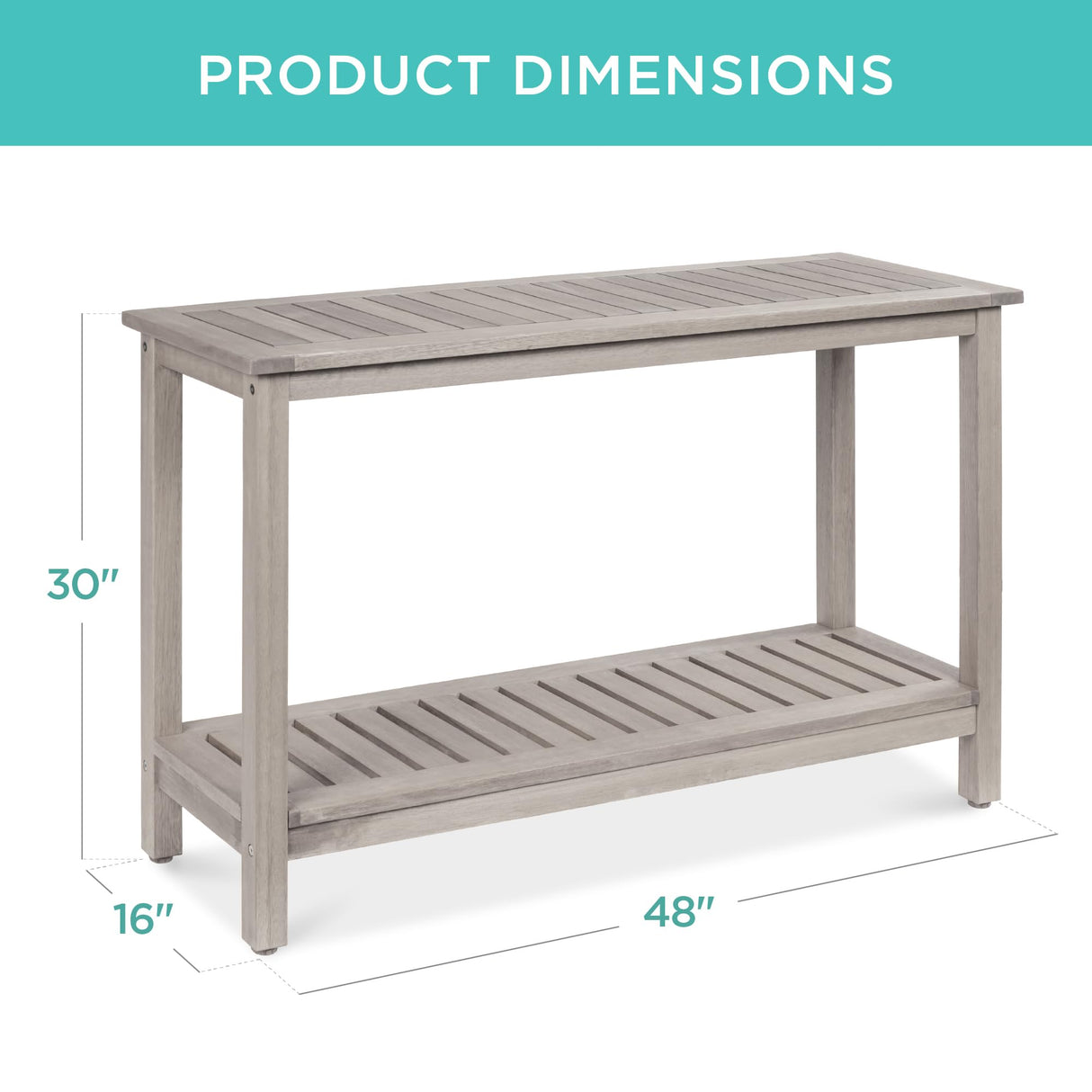 Best Choice Products 48in 2-Shelf Eucalyptus Wooden Console Table Indoor Outdoor Multifunctional Buffet Bar Storage Organizer w/Foot Sliders - Gray Best Choice Products