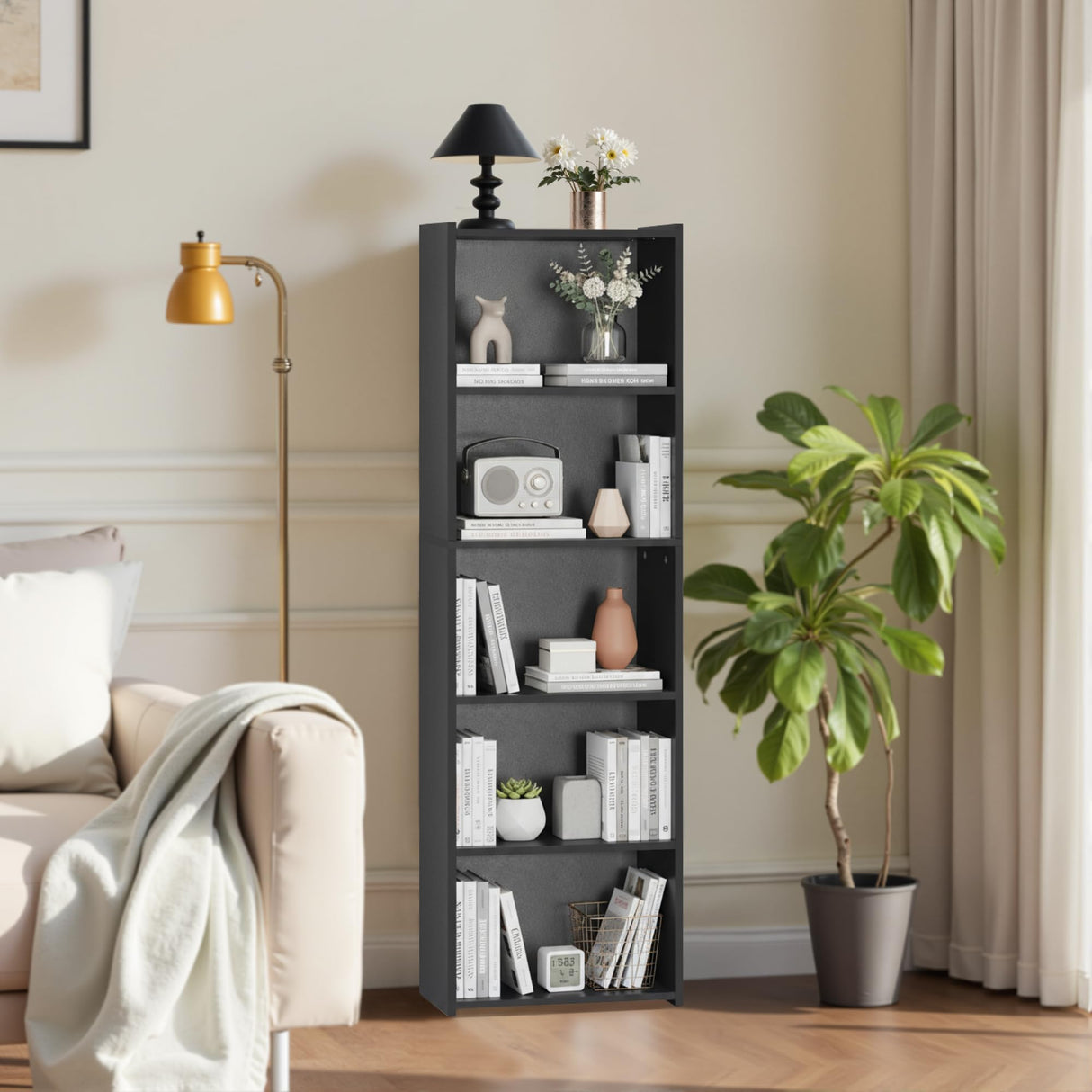 ZENY 5-Tier Shelf Bookcase, Freestanding Wood Storage Display Open Bookshelf for Home Office (Black) ZENY