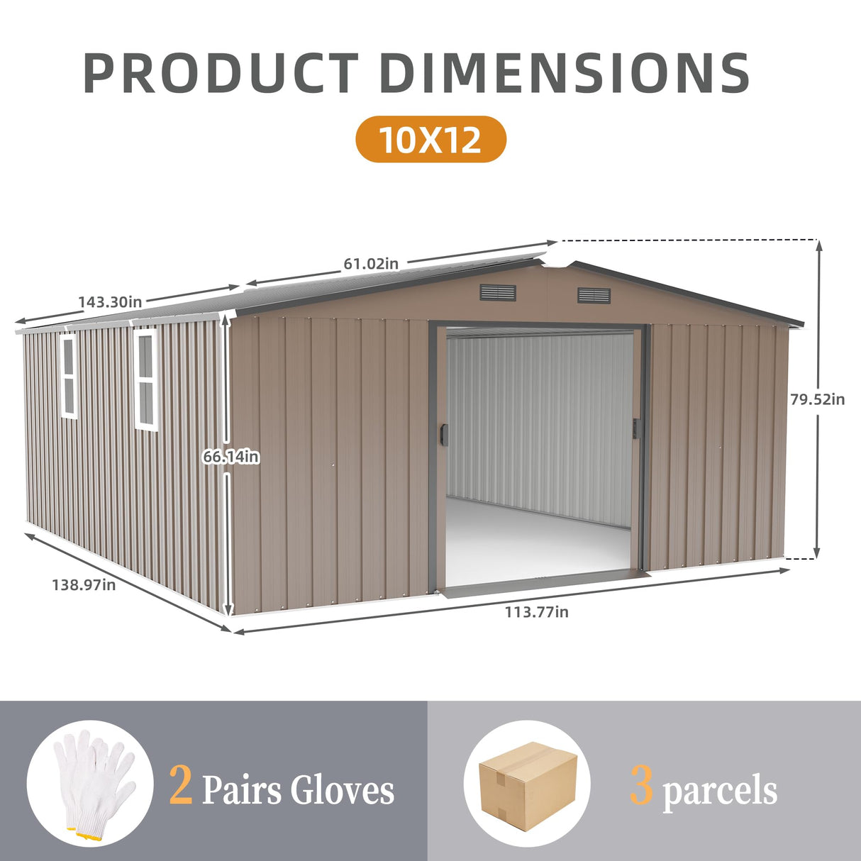 KEIKI 10'x12' Outdoor Storage Shed, Brown Metal Garden Shed with 2 Doors & 2 Windows, Heavy-Duty Steel Construction, Perfect for Patio Storage, Trash Cans, Chicken Coop, Includes Foundation Kit- Brown KEIKI