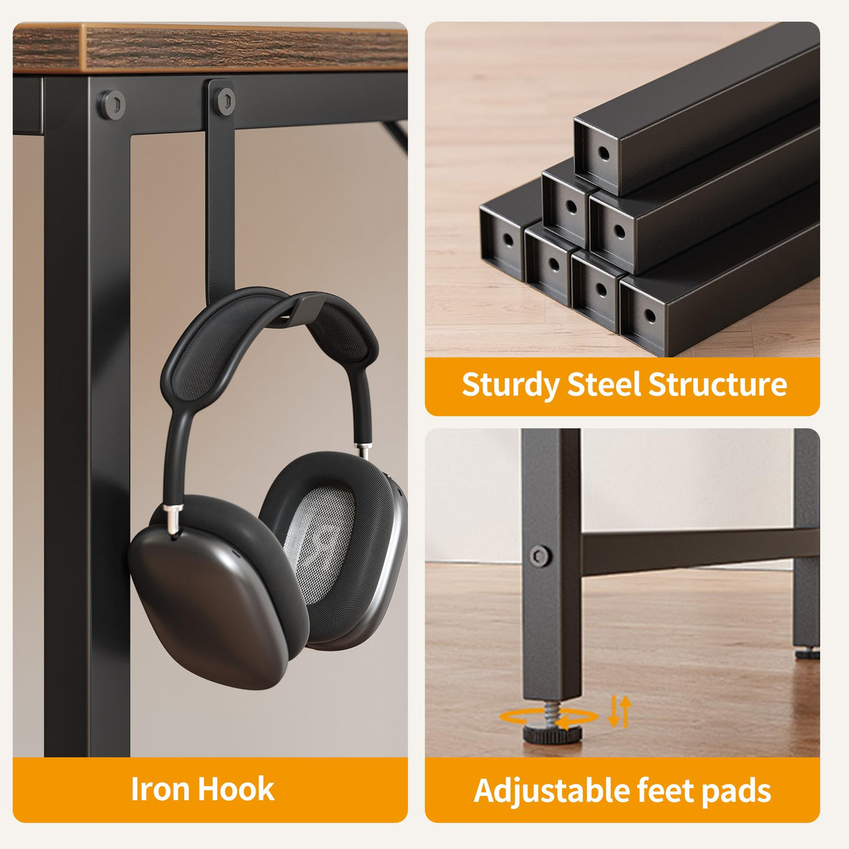 Cubiker Computer Home Office Desk with Drawers, 47 Inch Small Desk Study Writing Table, Modern Simple PC Desk, Vintage Brown Cubiker