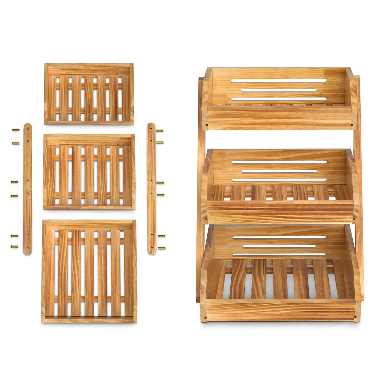 Merysen 3 Tier Wooden Fruit Basket For Kitchen, Bread Vegetable Fruit Basket Bowl Stand, Farmhouse Fruit Bowl for Countertop, Large Merysen