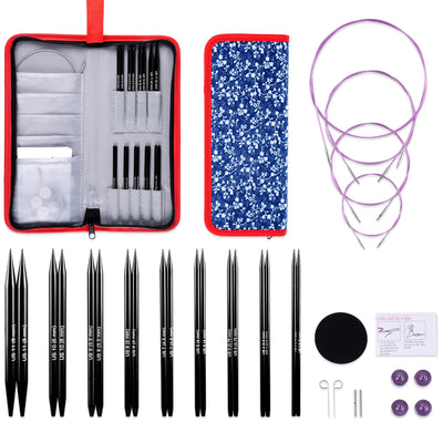 Svartur Interchangeable Circular Knitting Needles Set, with Assorted Circular Knitting Needles and Cables, Accessories and Case, 9 Pairs