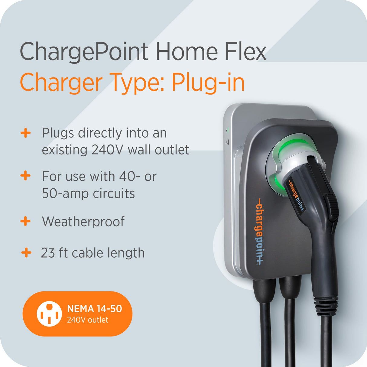 ChargePoint HomeFlex Level 2 EV Charger J1772, NEMA 14-50 Electric Car Charger ChargePoint