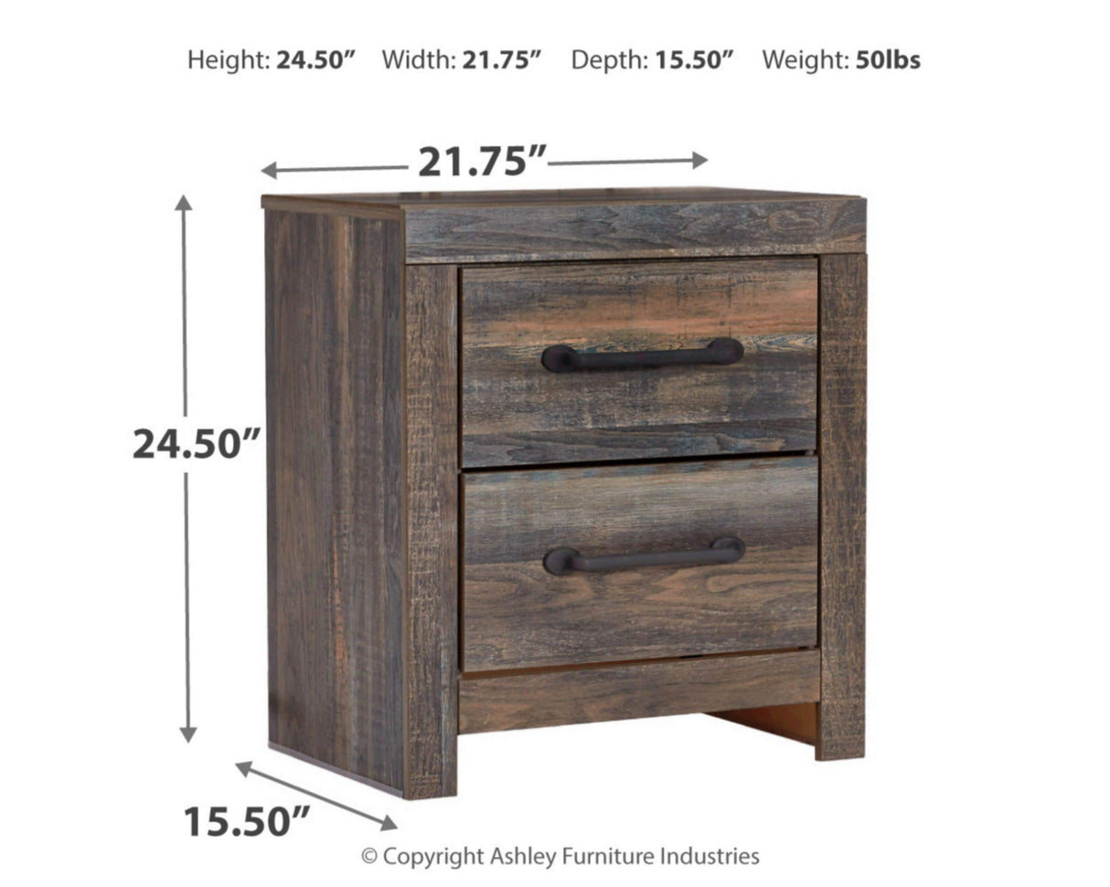 Signature Design by Ashley Drystan Rustic Industrial 2 Drawer Nightstand with 2 Slim-Profile USB Charging Stations, Weatherworn Brown Signature Design by Ashley