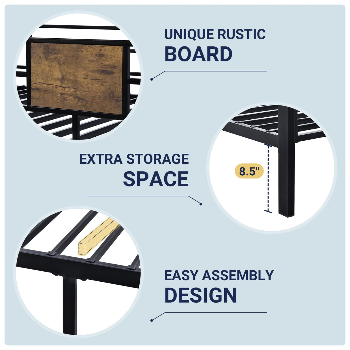 Allewie Black Twin Over Twin Bunk Bed with Rustic Wood Accents and Sturdy Metal Frame Allewie