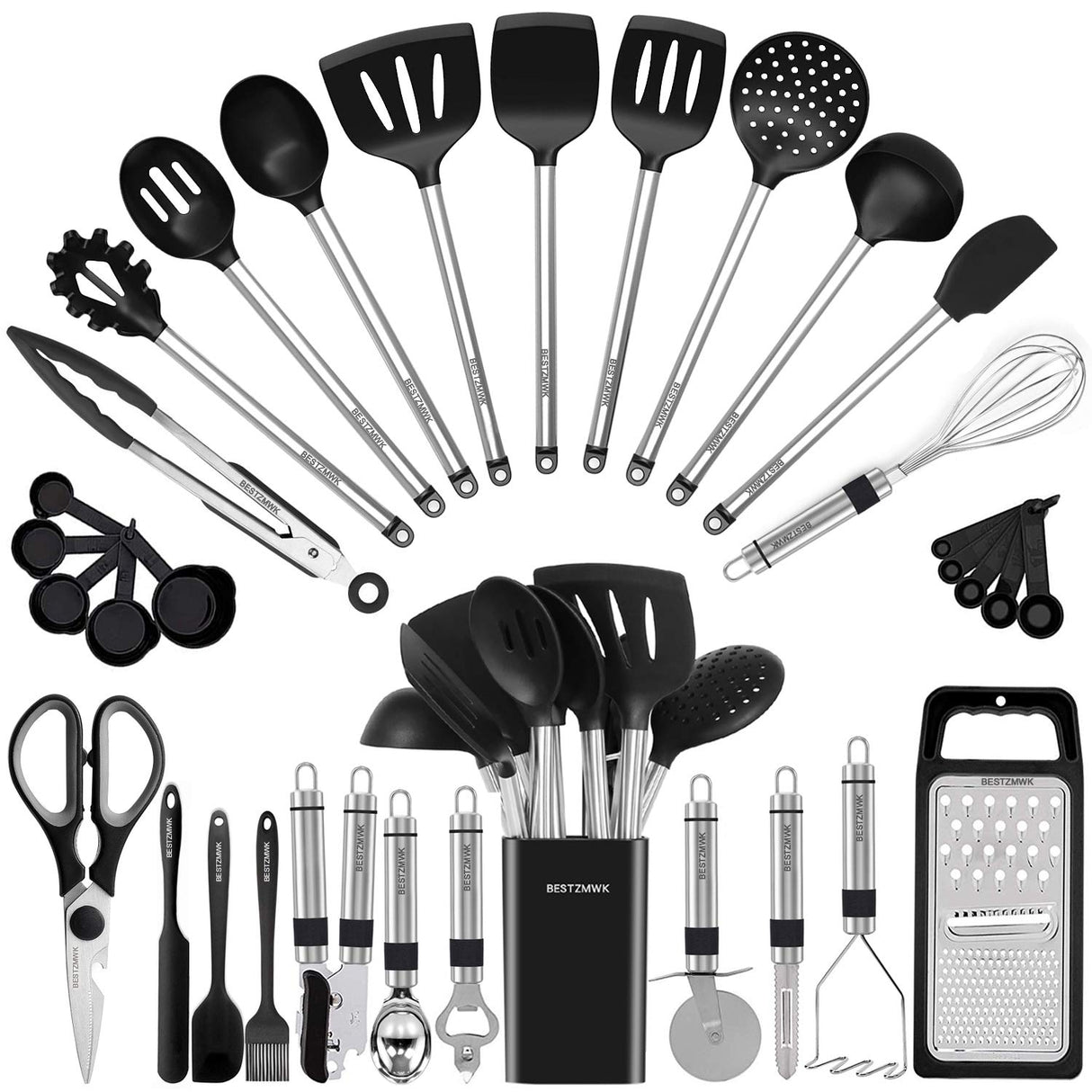 Kitchen Utensil Set-Silicone Cooking Utensils-33 Kitchen Gadgets & Spoons for Nonstick Cookware-Silicone and Stainless Steel Spatula Set-Best Kitchen Tools, Useful Pots and Pans Accessories BESTZMWK