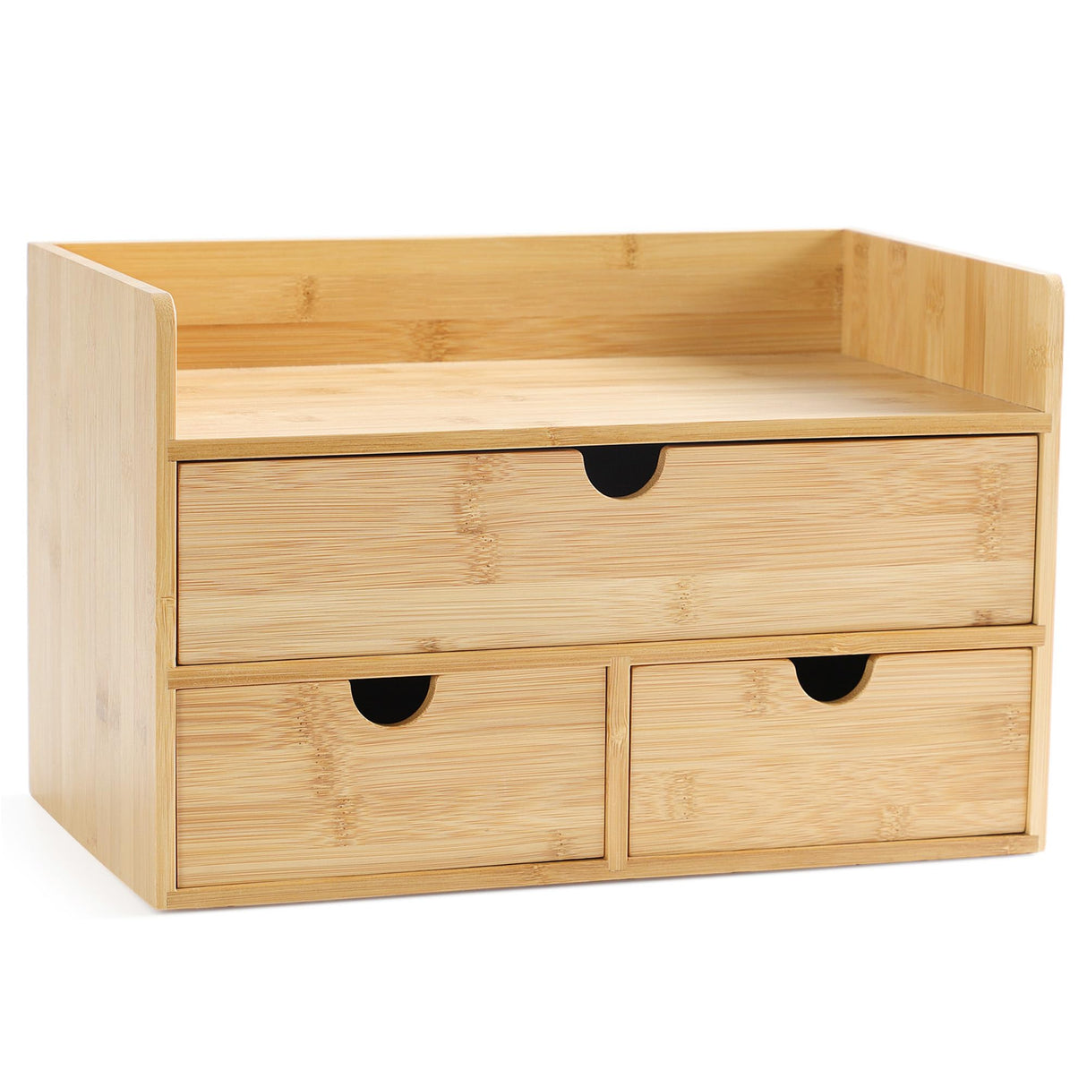 Desk Organizer with Drawers - Bamboo Desktop Organizers Storage | Wood Makeup Organizer for Bills, Office Supplies, Cosmetics, Seals, Kitchen Utensils, No Assembly Required Wisuce